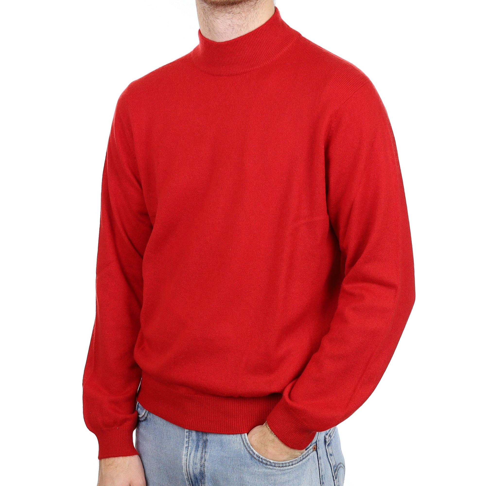 Men's Scarlet Red Cashmere Turtle Neck Jumper Large