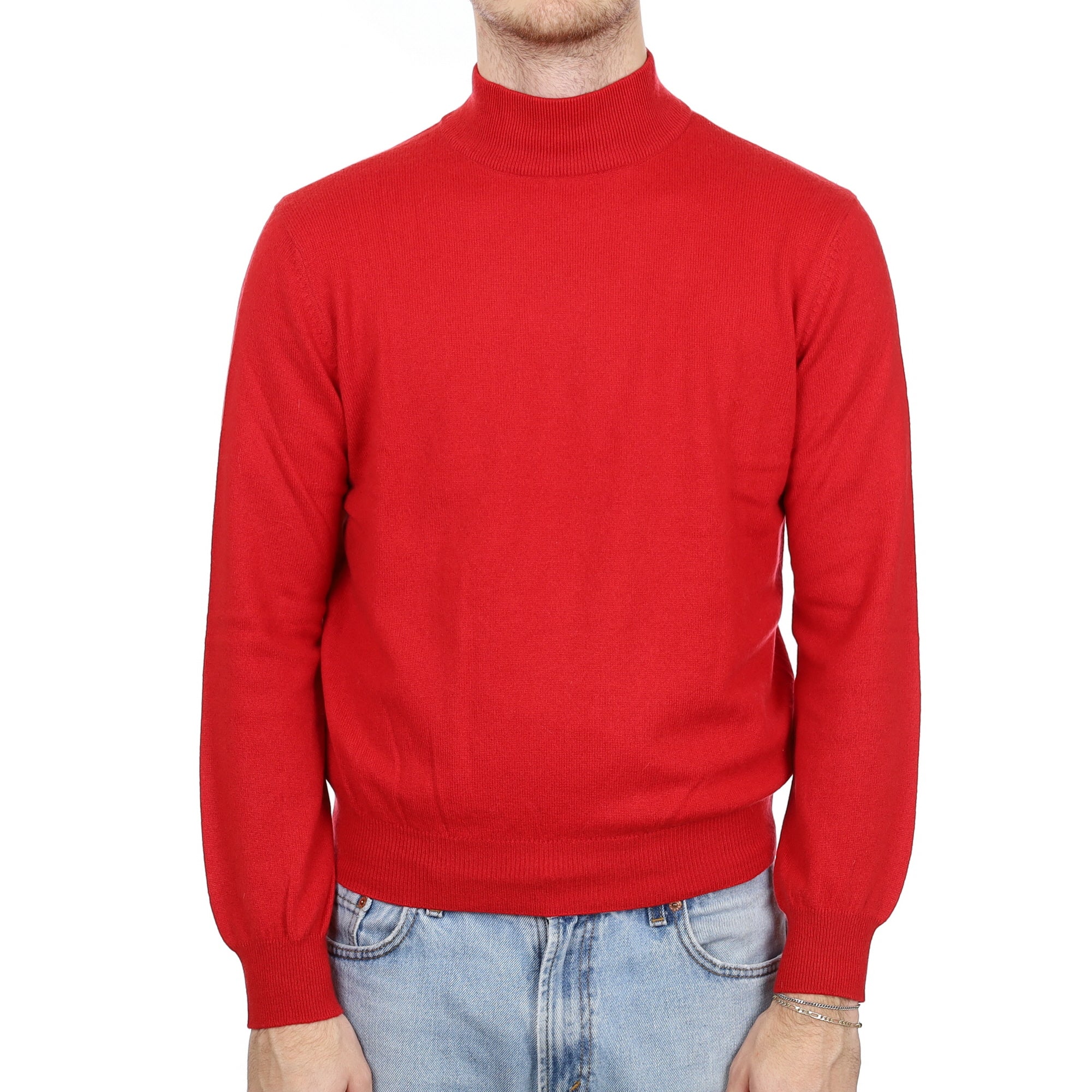 Men's Scarlet Red Cashmere Turtle Neck Jumper Large