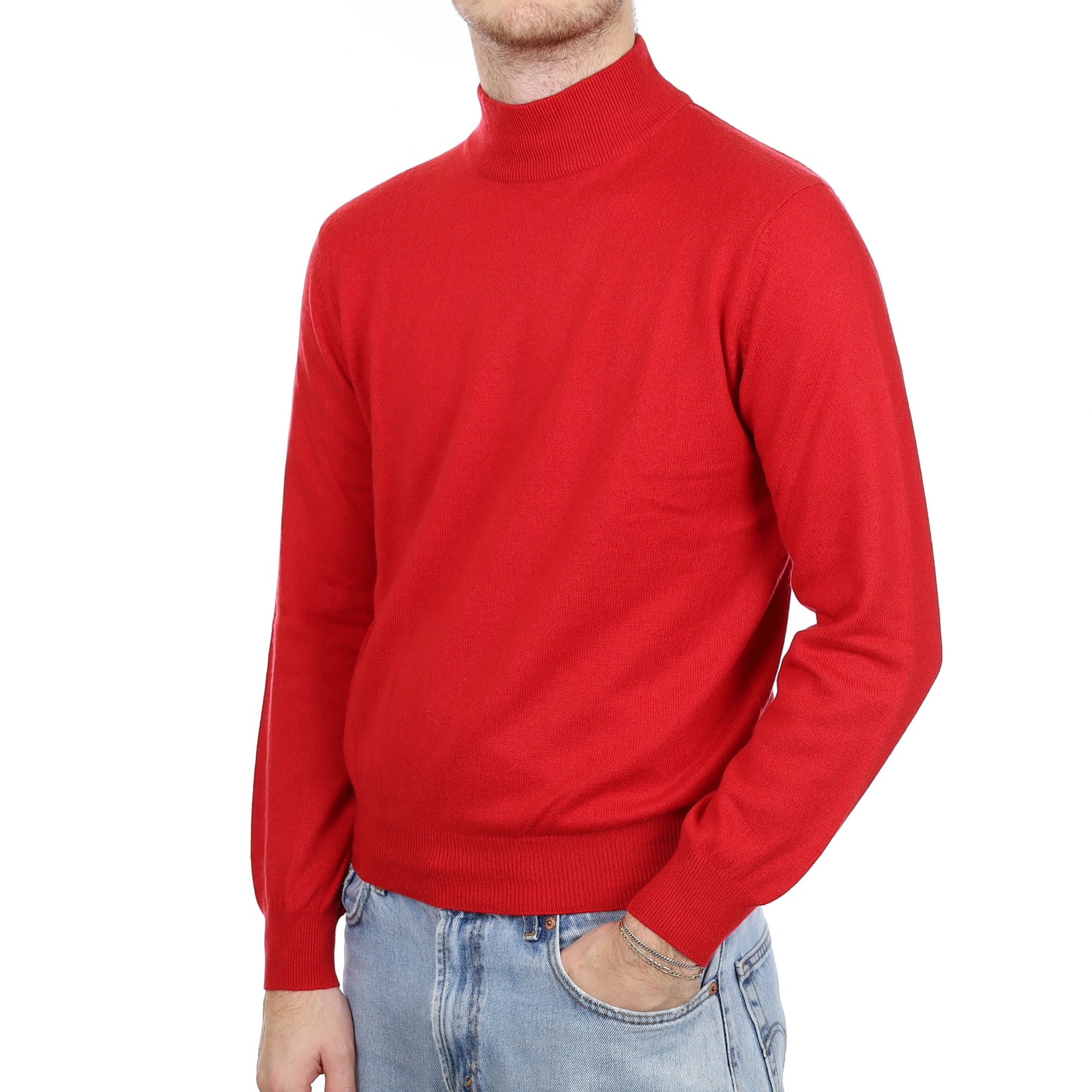Men's Scarlet Red Cashmere Turtle Neck Jumper Large