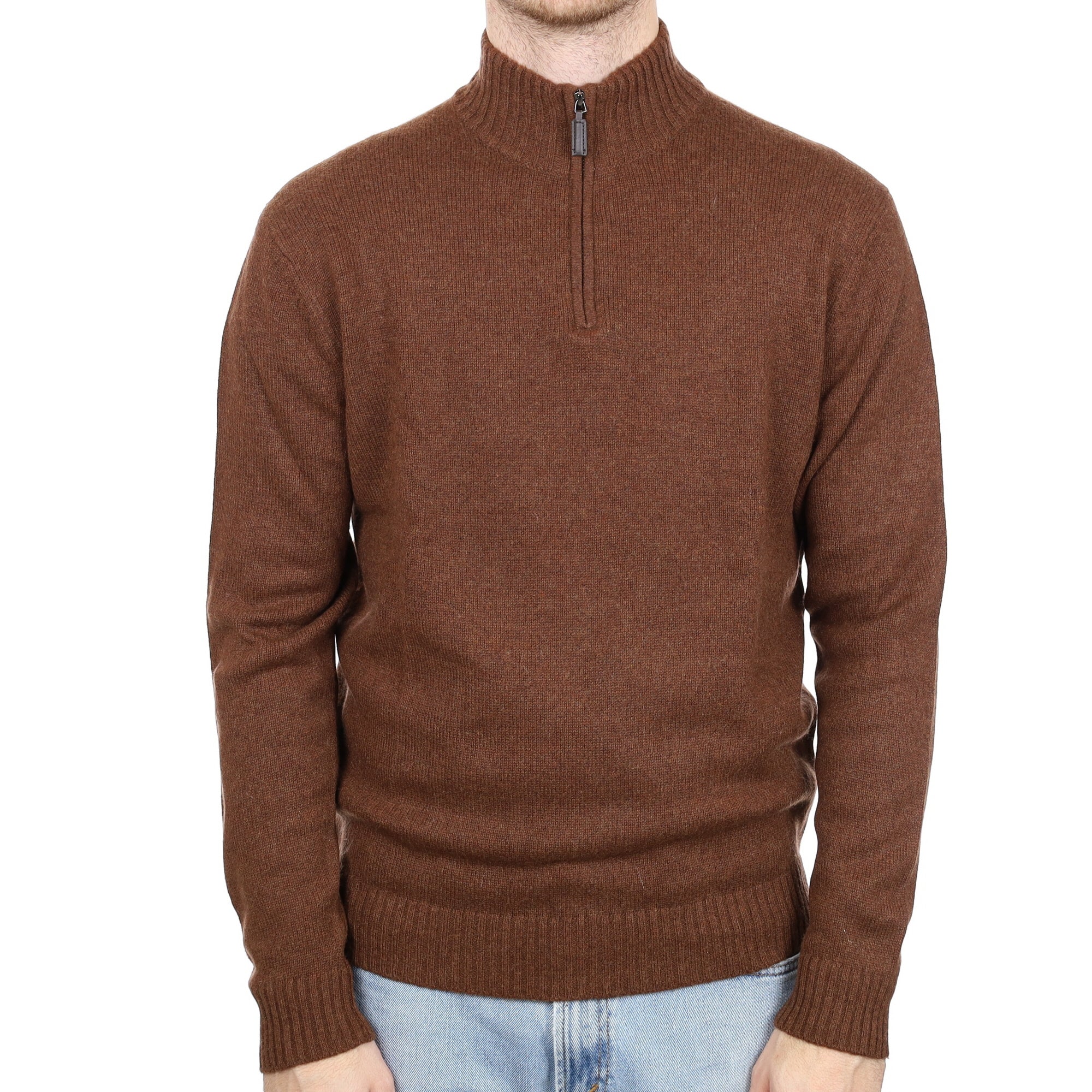 Men's Chestnut Brown Cashmere 1/4 Zip Jumper Large