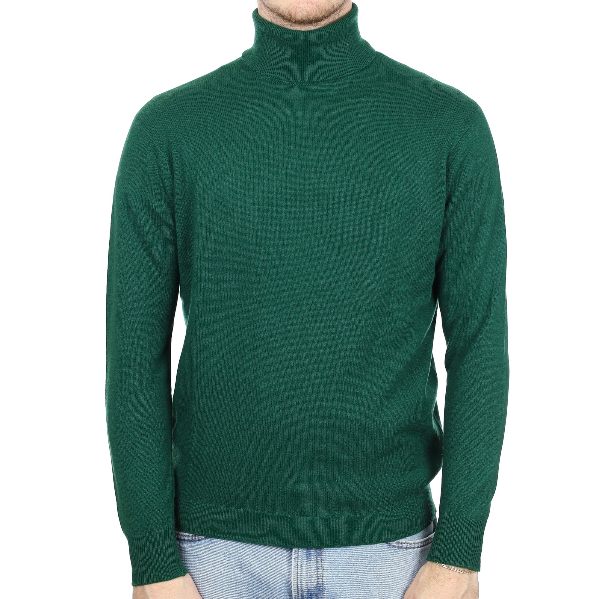 Men's Racing Green Cashmere Polo Neck Jumper Large