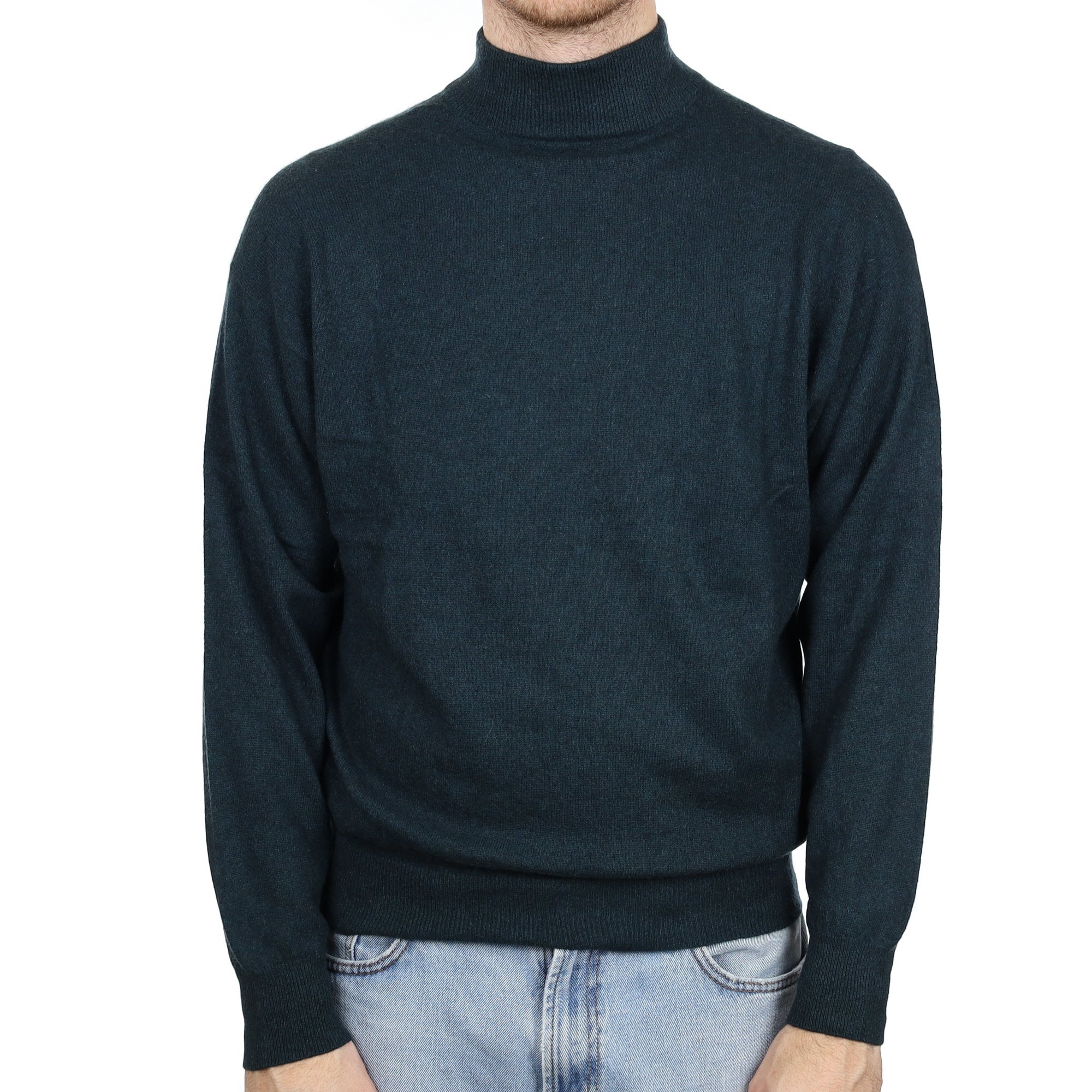 Men's Bottle Green Cashmere Turtle Neck Jumper Large