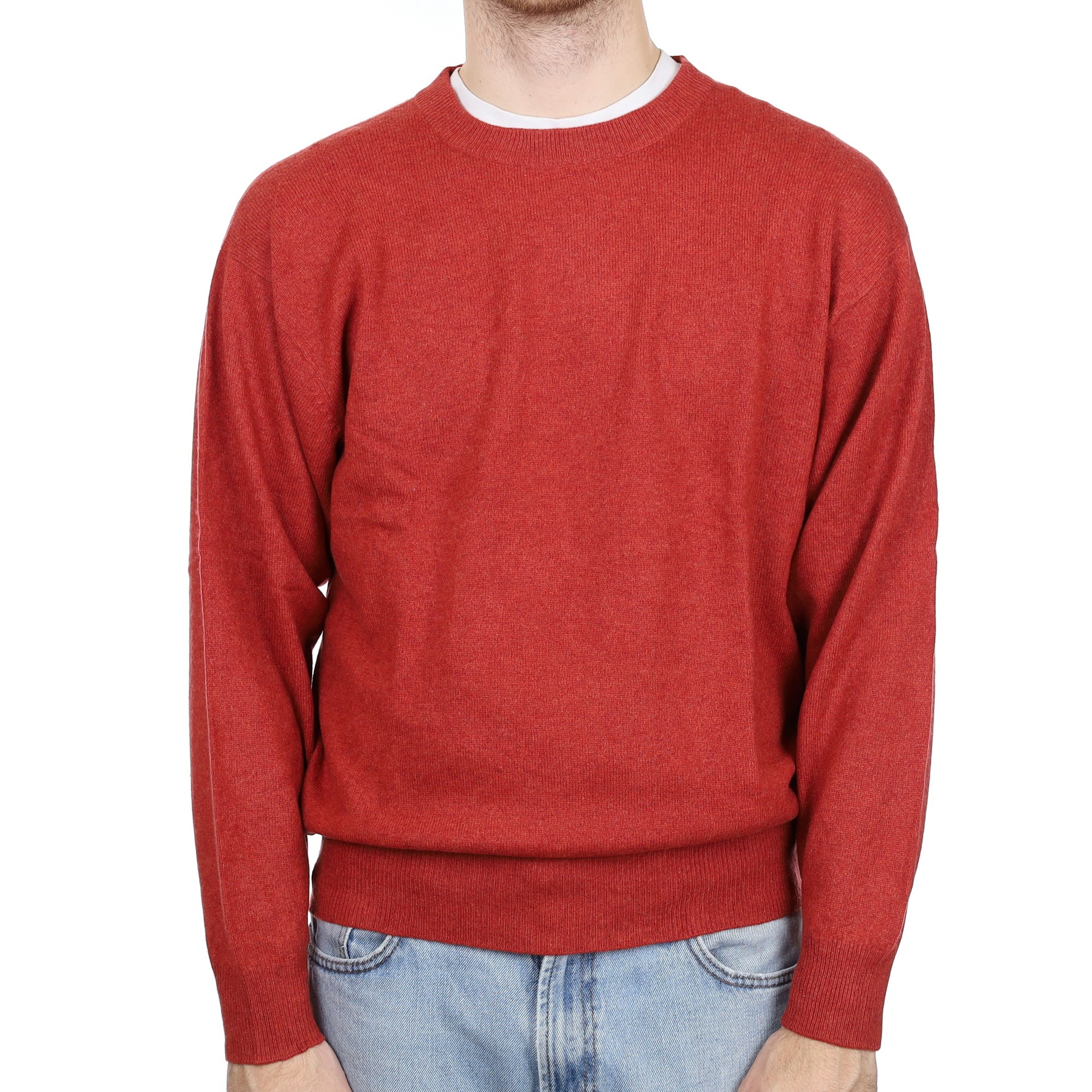 Men's Paprika Red Cashmere Crew Neck Jumper Large