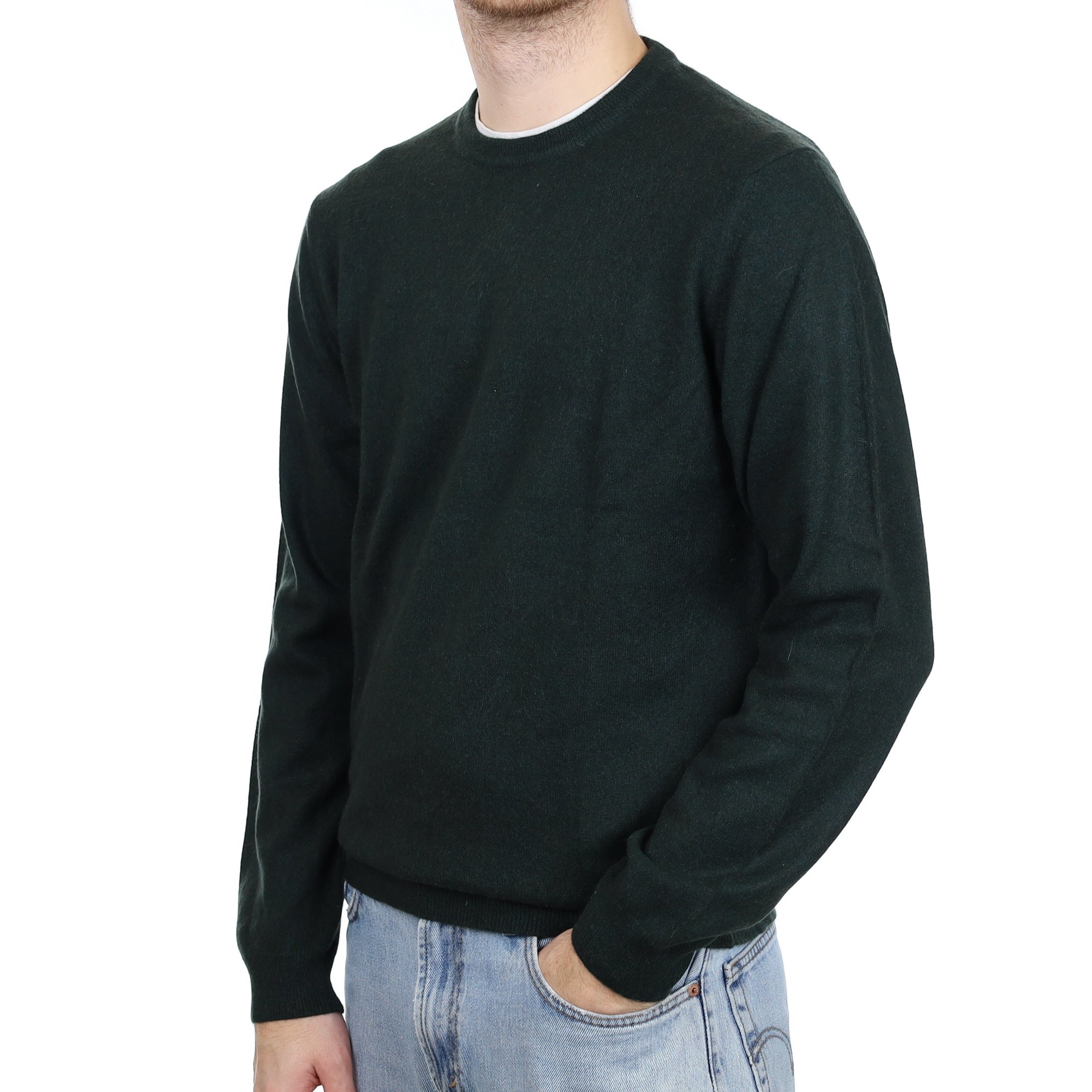 Men's Seaweed Green Cashmere Crew Neck Jumper Large