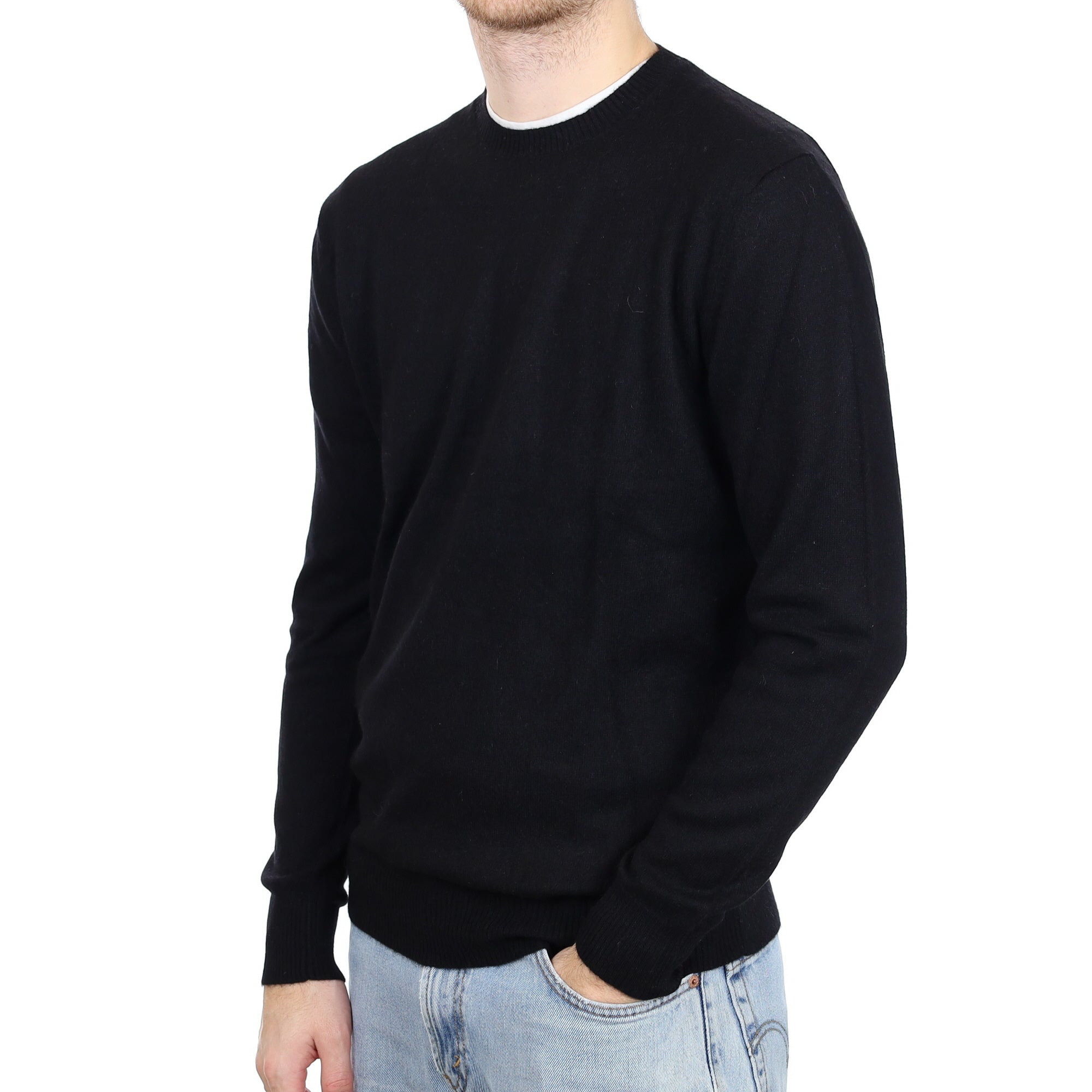 Men's Black Cashmere Crew Neck Jumper Large