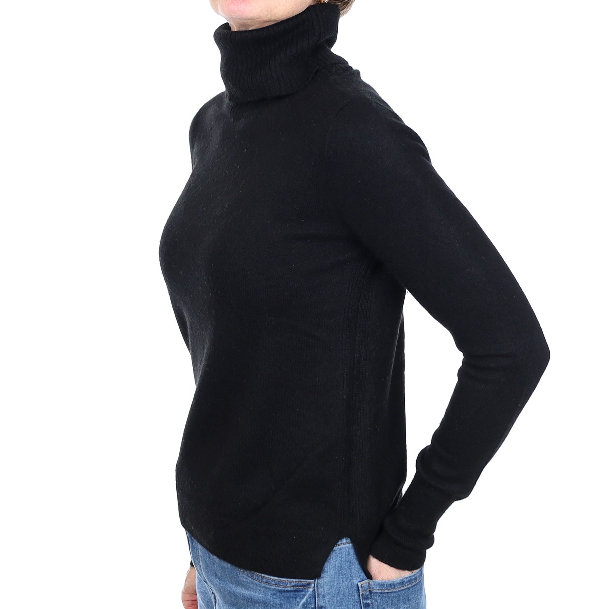 Black Cashmere Polo Neck Jumper Small