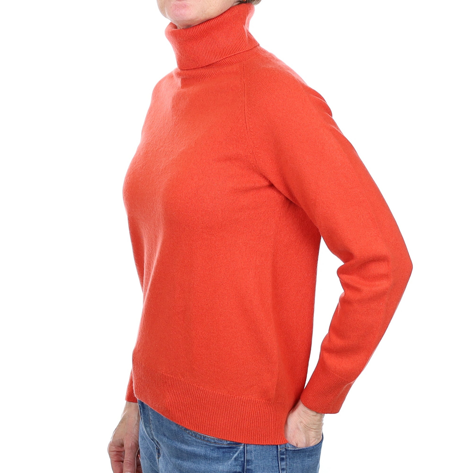 Fiery Orange Cashmere Polo Neck Jumper Small
