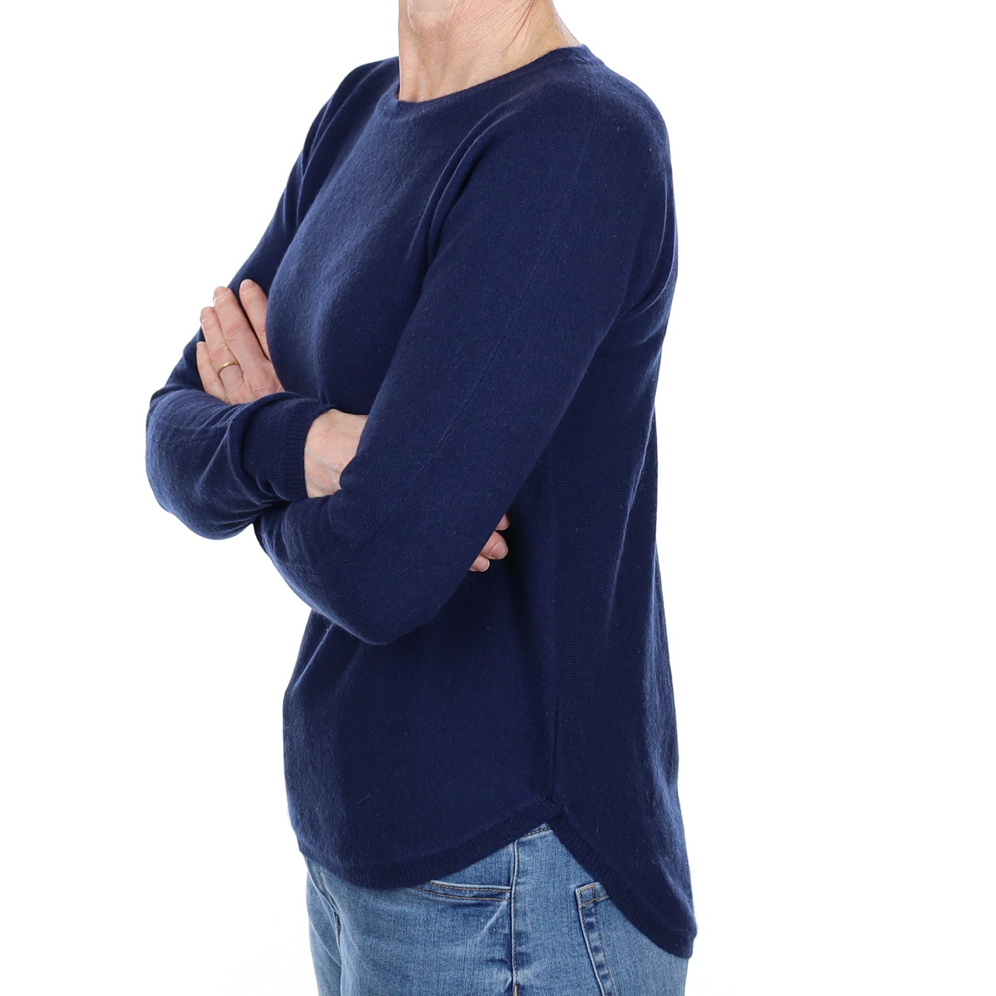 Navy Cashmere Batwing Crew Neck Jumper Small