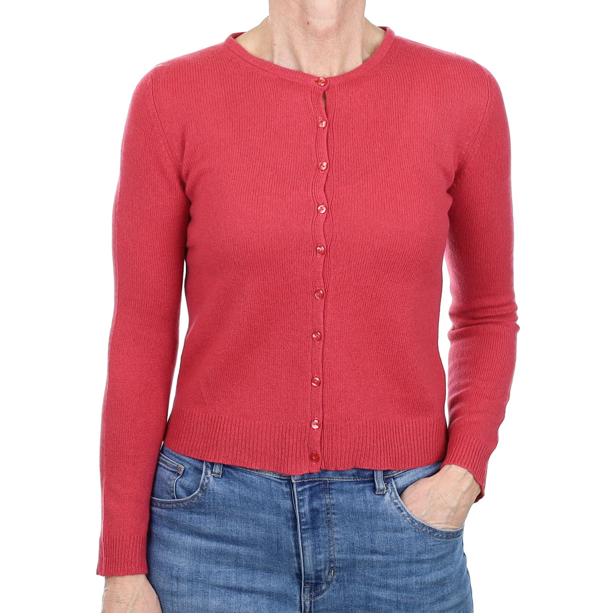 Rouge Pink Cashmere Crew Neck Cardigan Small
