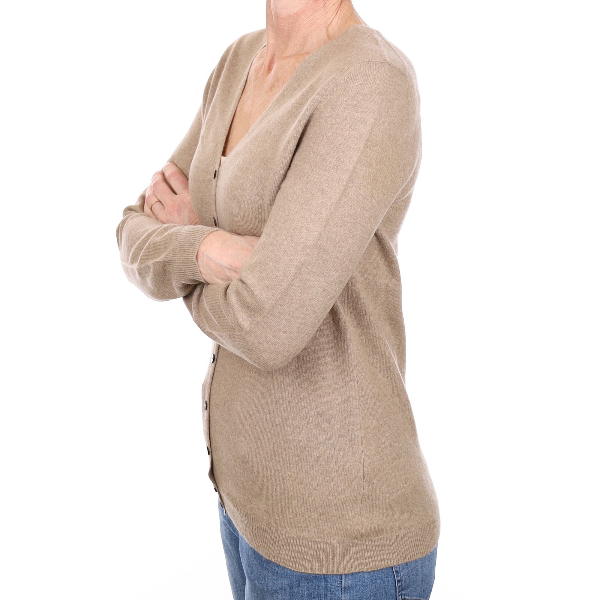 Fawn Brown Cashmere V Neck Cardigan Small