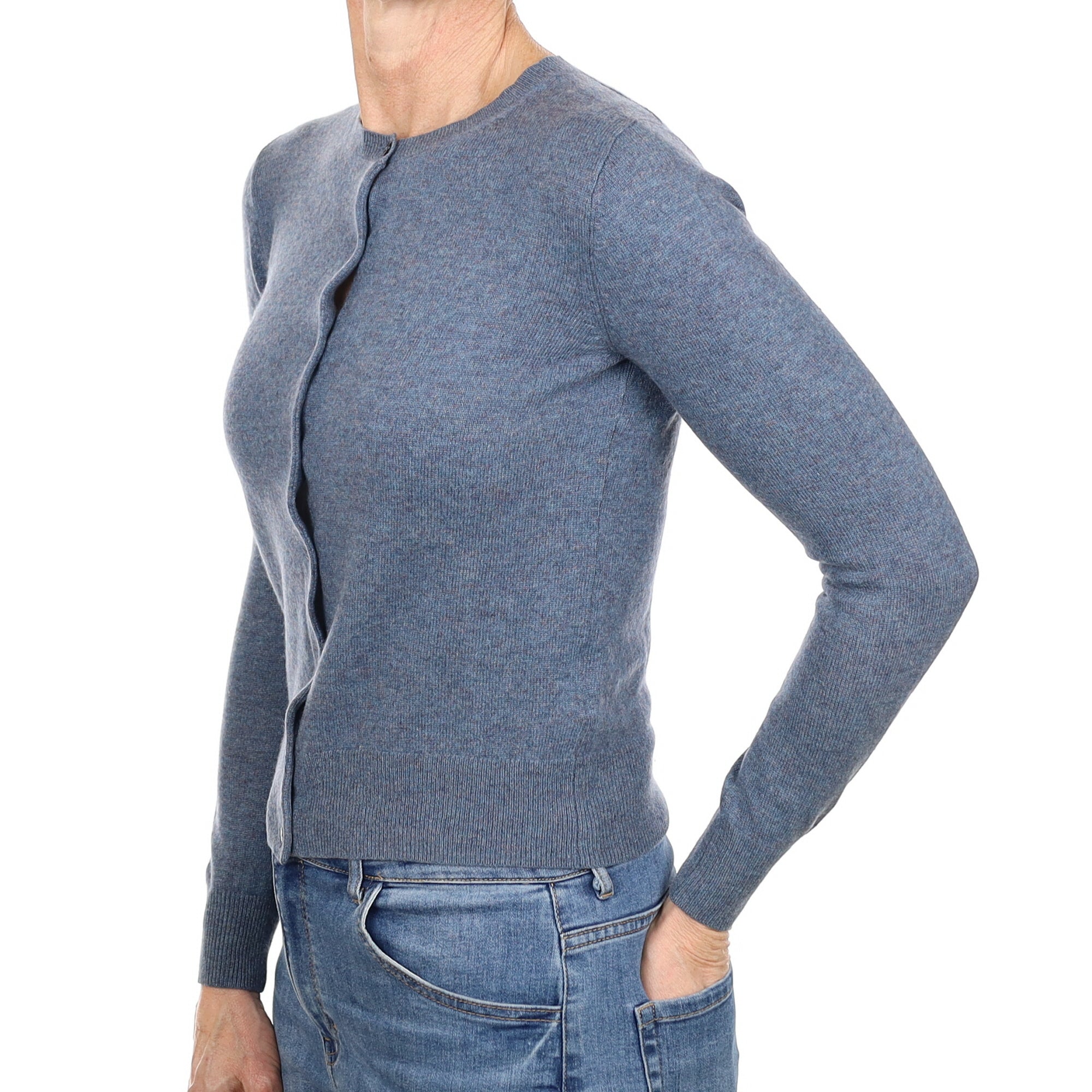 Denim Blue Cashmere Crew Neck Cardigan Small