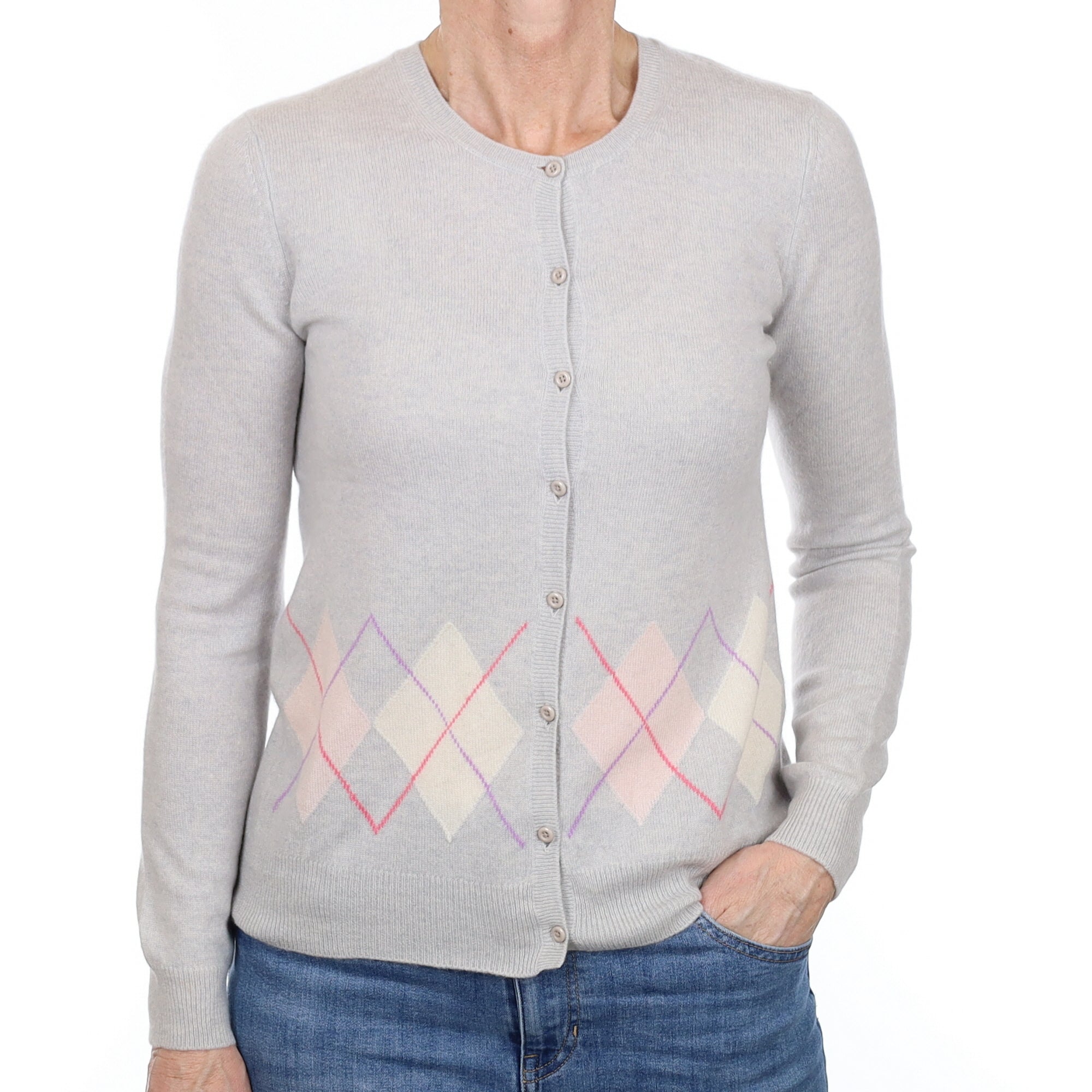 Hazy Blue Diamond Cashmere Crew Neck Cardigan Small