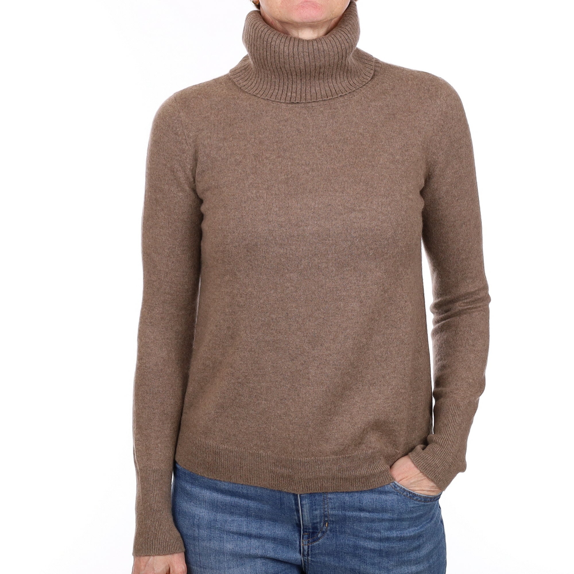 Donkey Brown Cashmere Polo Neck Jumper Small