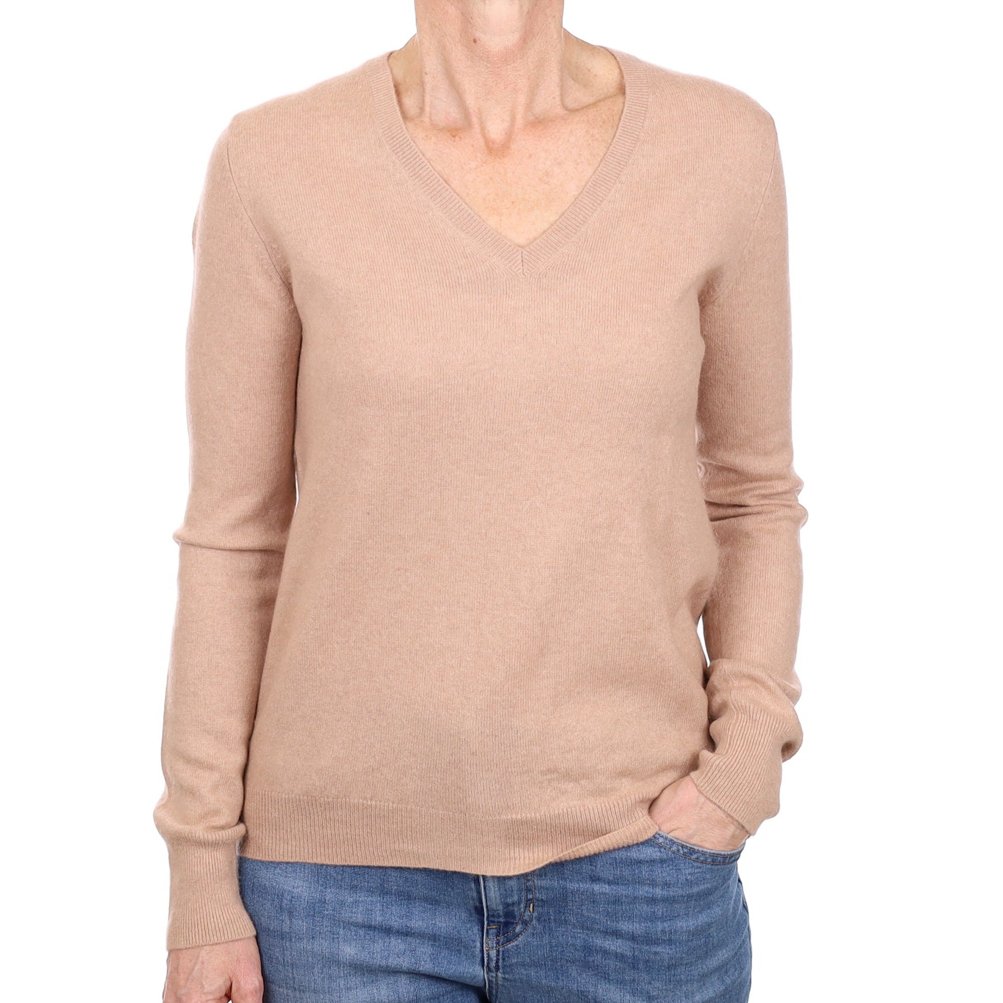 Buff Cashmere V Neck Jumper Small