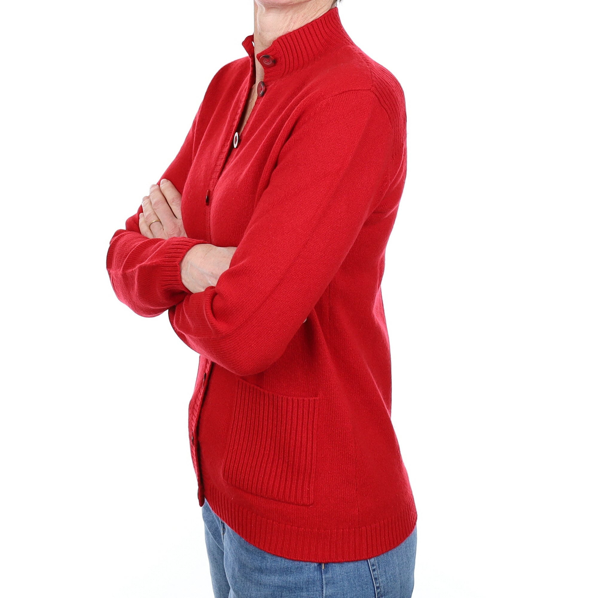 Orvis Berry Red Cashmere Turtle Neck Cardigan with Pockets Small