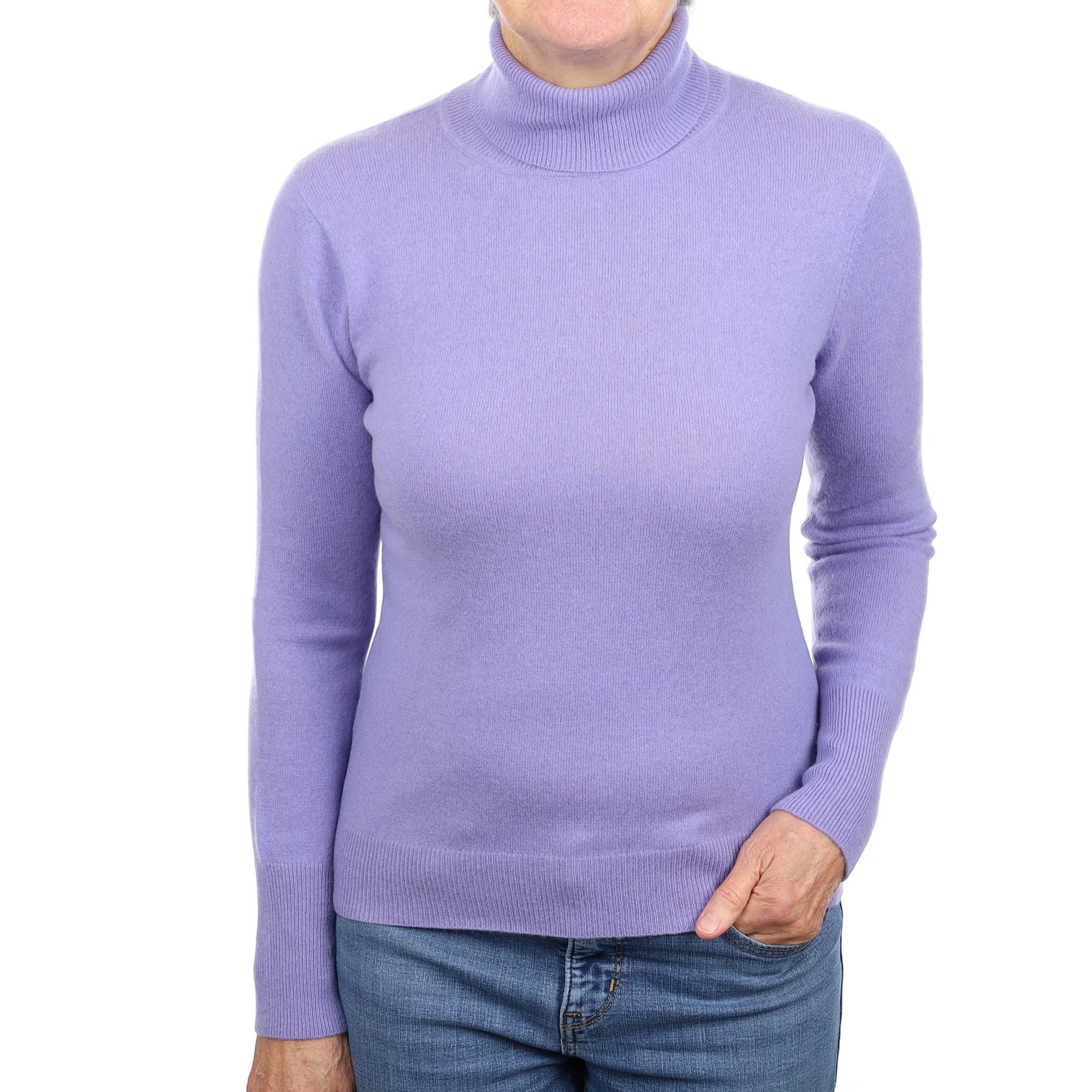 Lavender Cashmere Polo Neck Jumper Medium