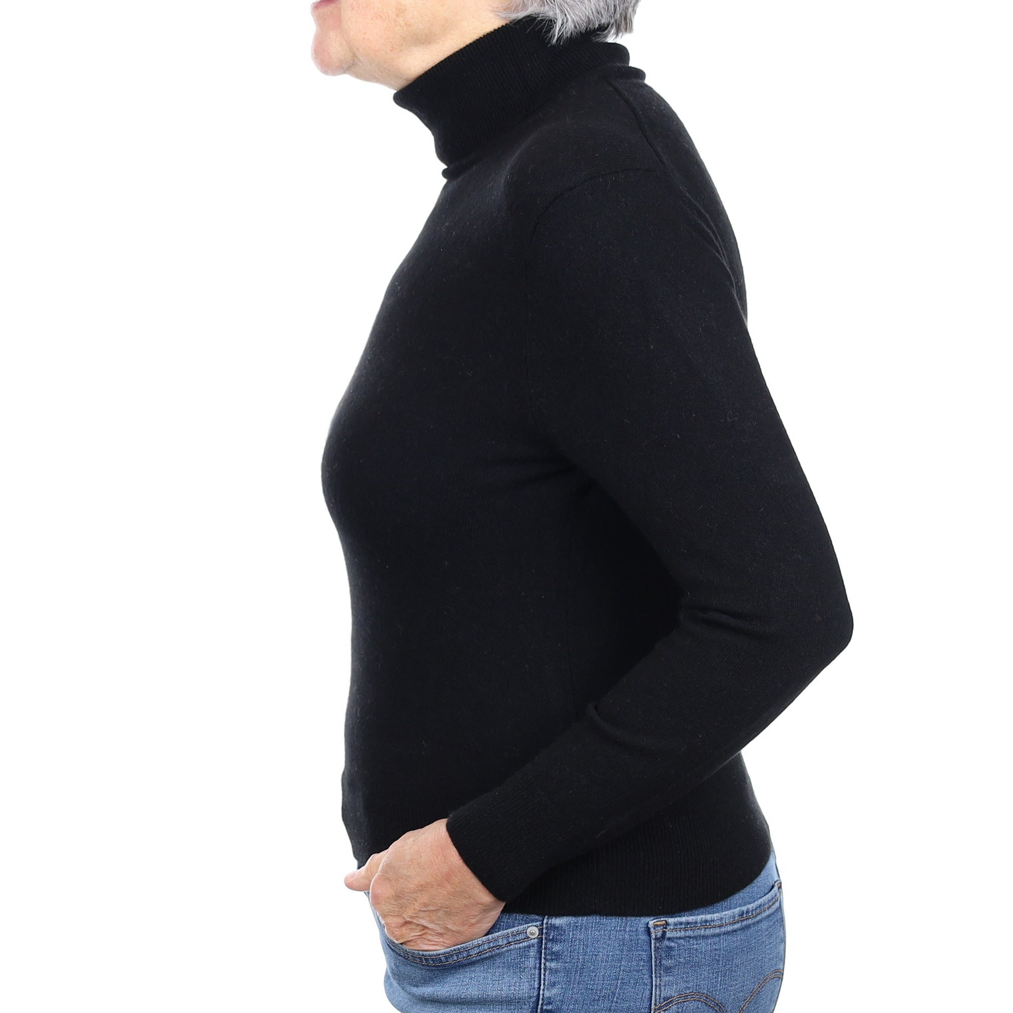 Black Cashmere Polo Neck Jumper Medium