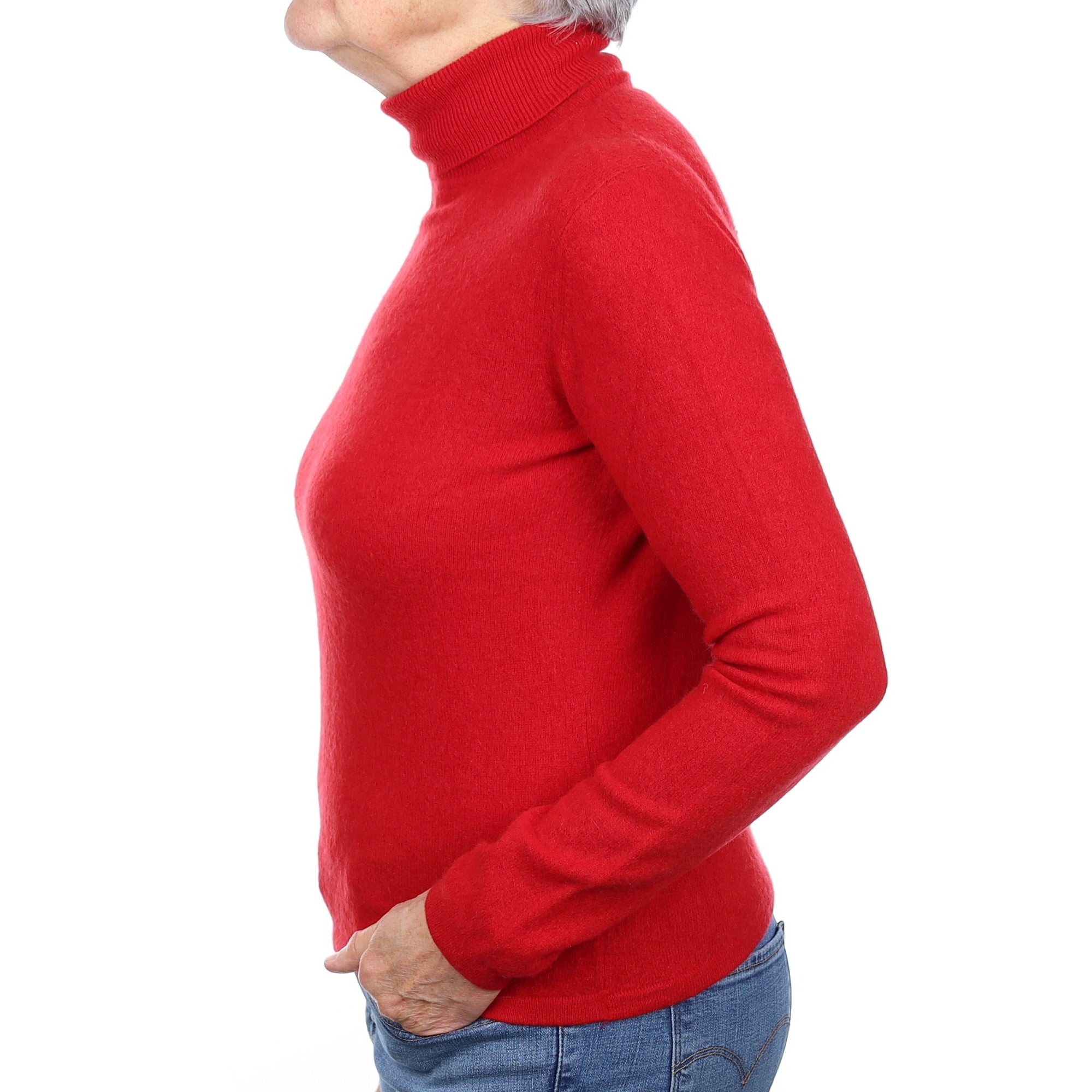 Post Box Red Cashmere Polo Neck Jumper Medium