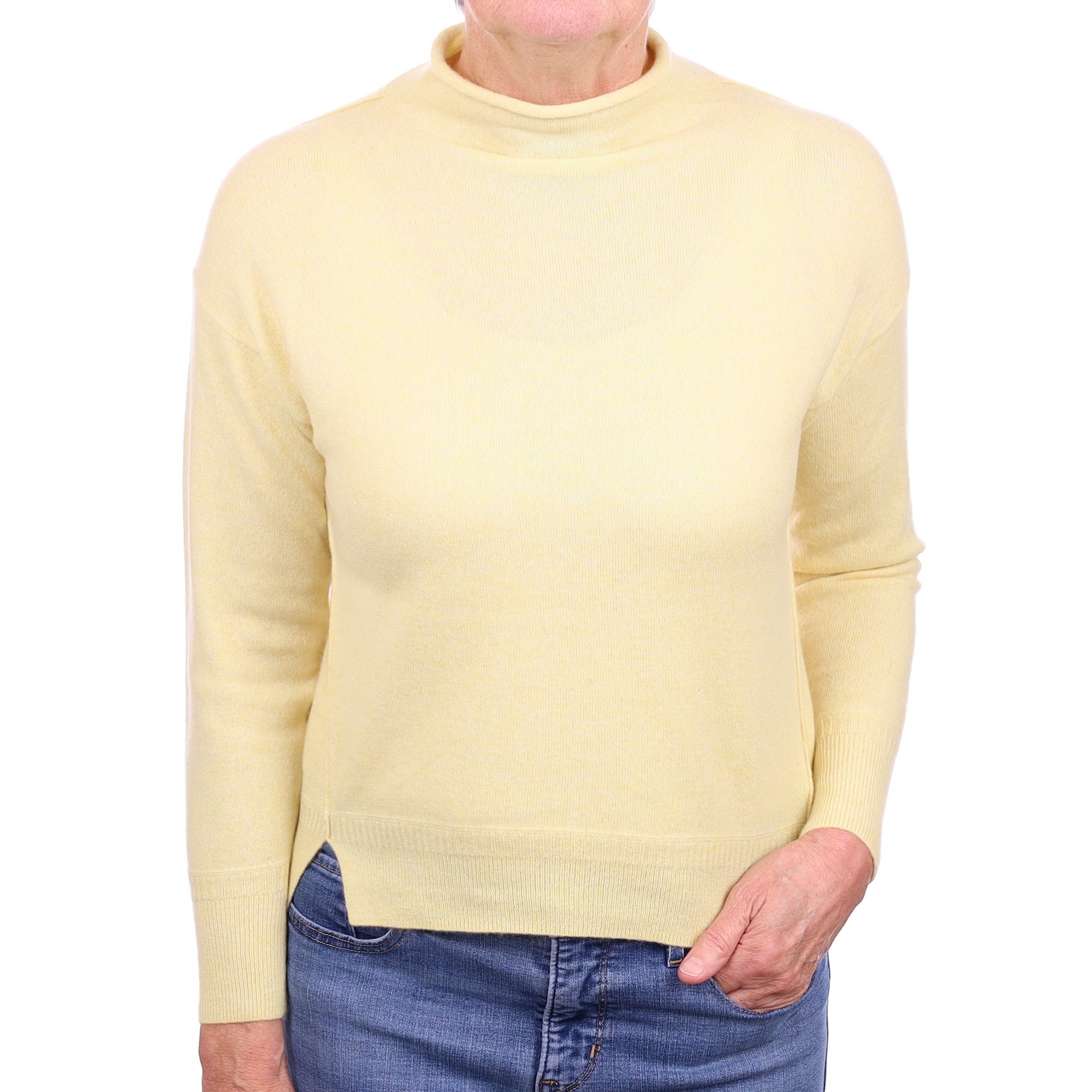 Primrose Yellow Cashmere Funnel Neck Jumper Medium