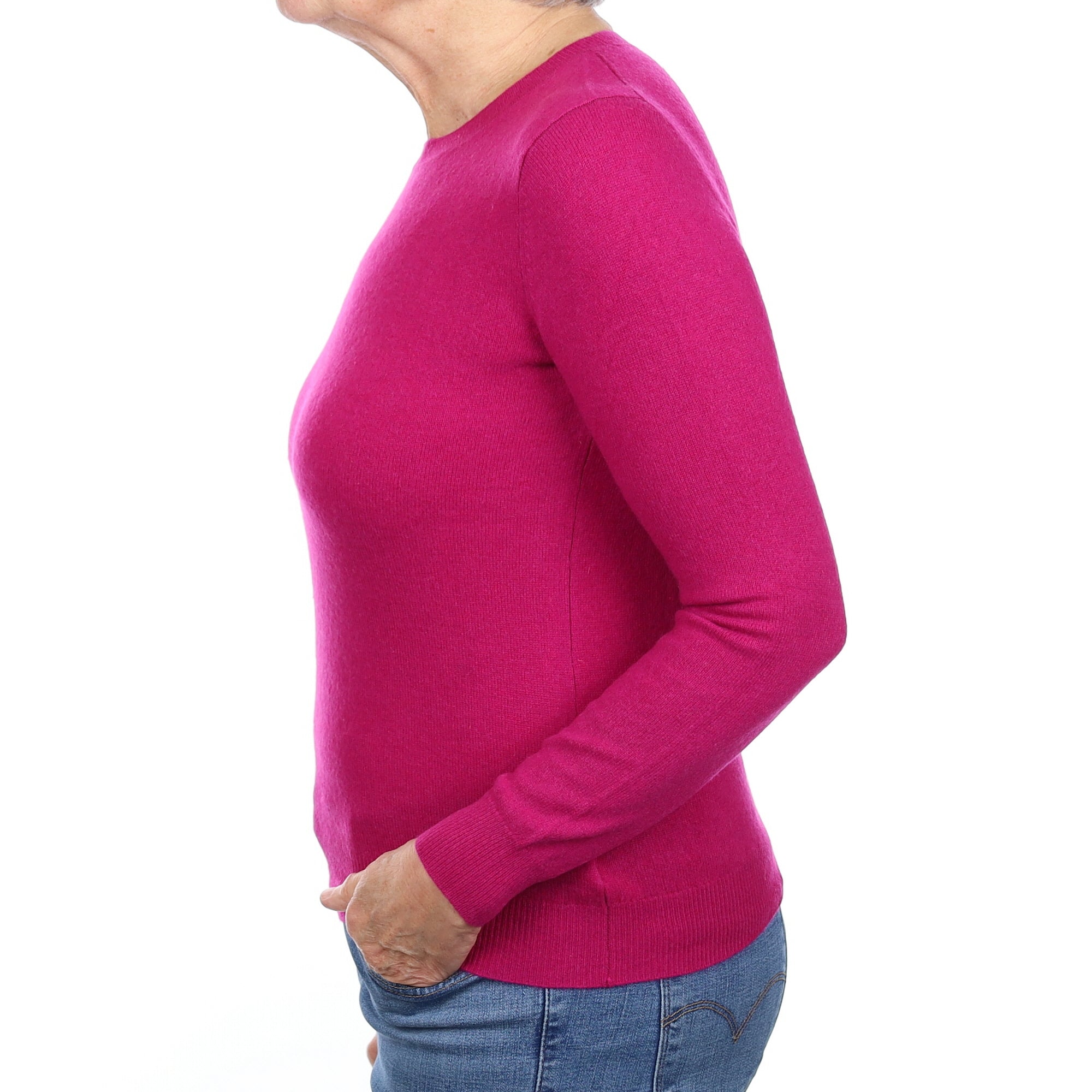 Magenta Pink Cashmere Crew Neck Jumper Medium