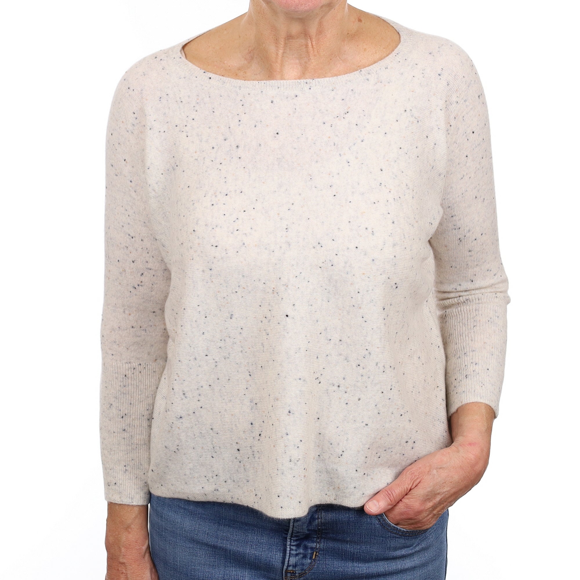 Frost Grey Fleck Cashmere Slash Neck Jumper Medium