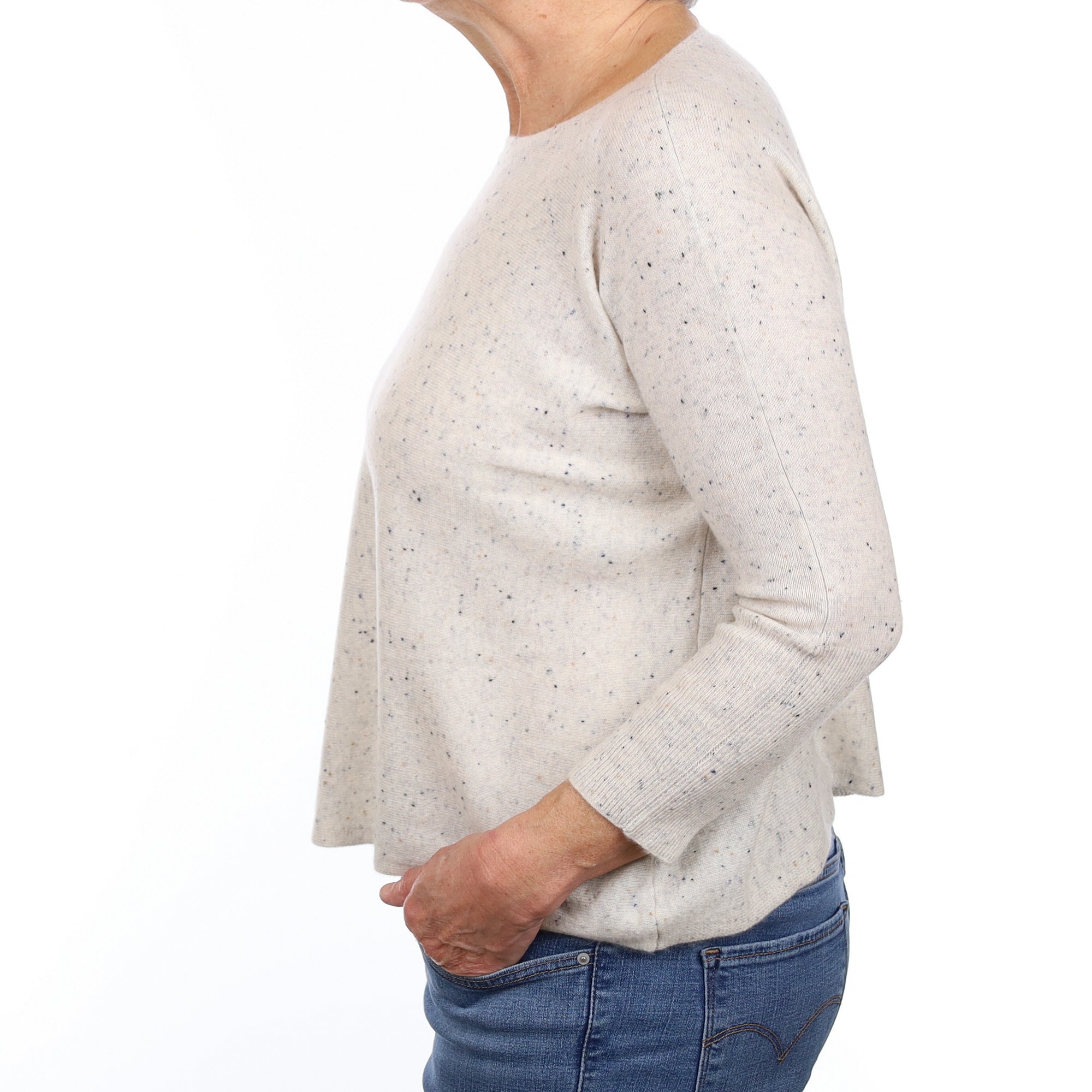 Frost Grey Fleck Cashmere Slash Neck Jumper Medium