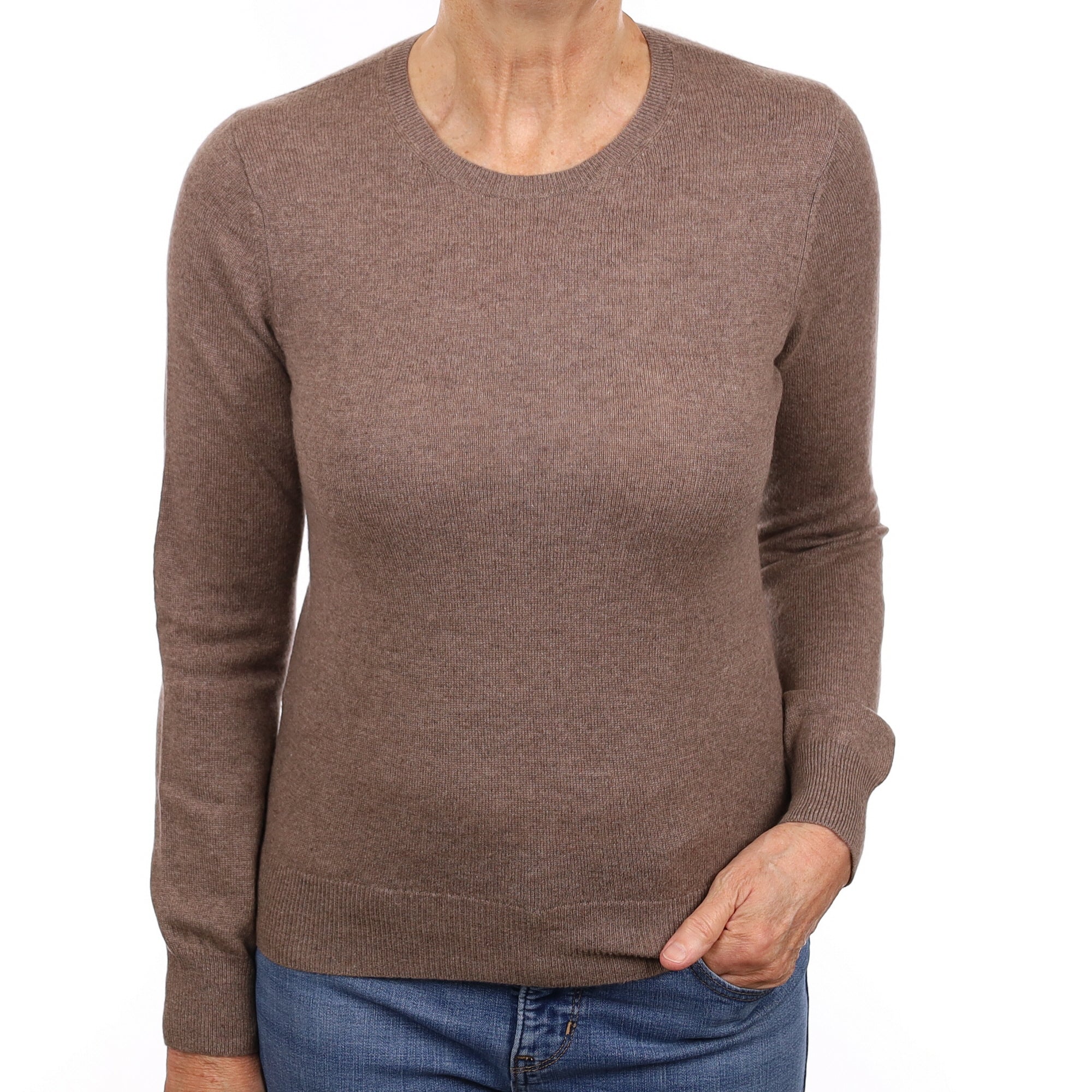 Mocha Brown Cashmere Crew Neck Jumper Medium