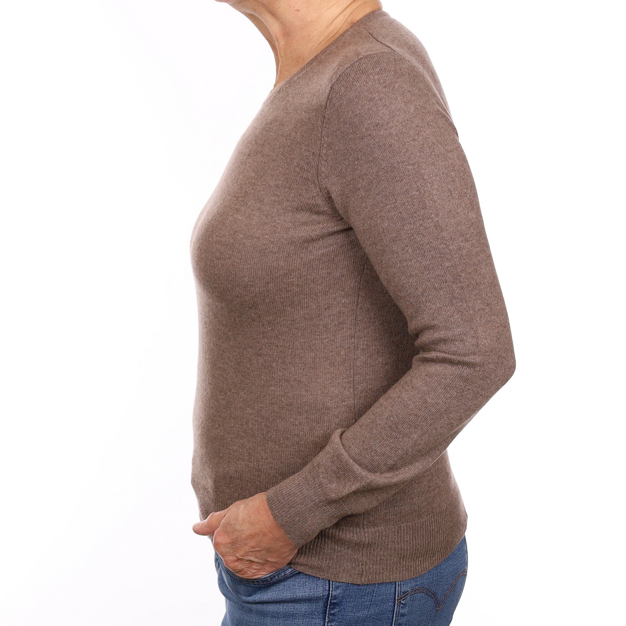 Mocha Brown Cashmere Crew Neck Jumper Medium