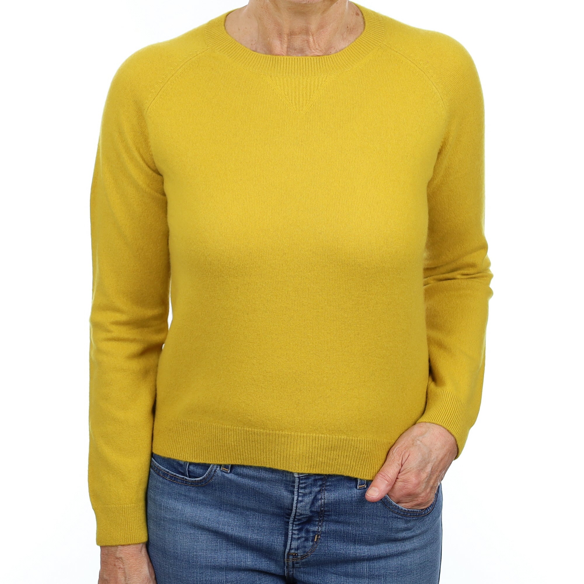 Mustard Yellow Cashmere Crew Neck Jumper Medium