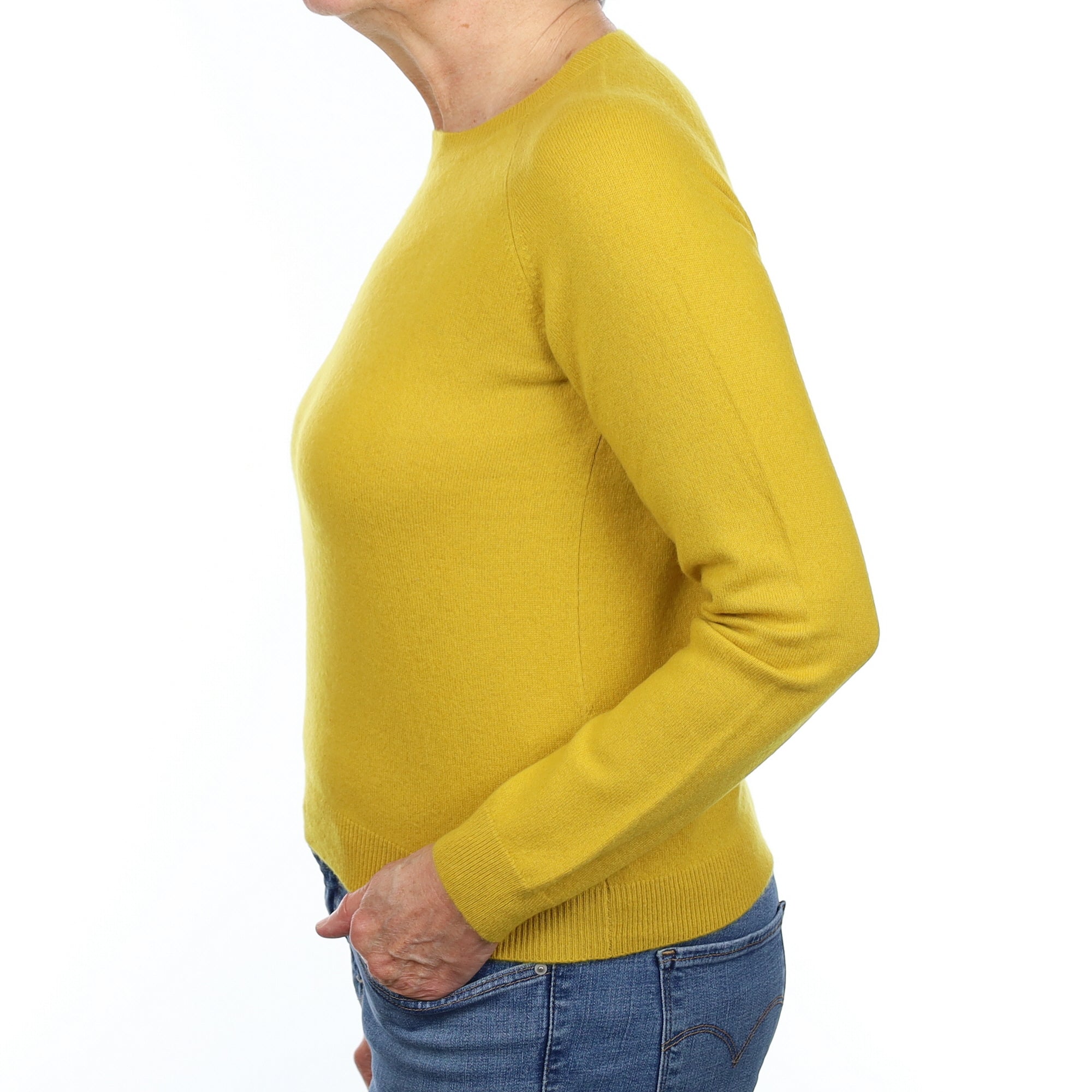 Mustard Yellow Cashmere Crew Neck Jumper Medium
