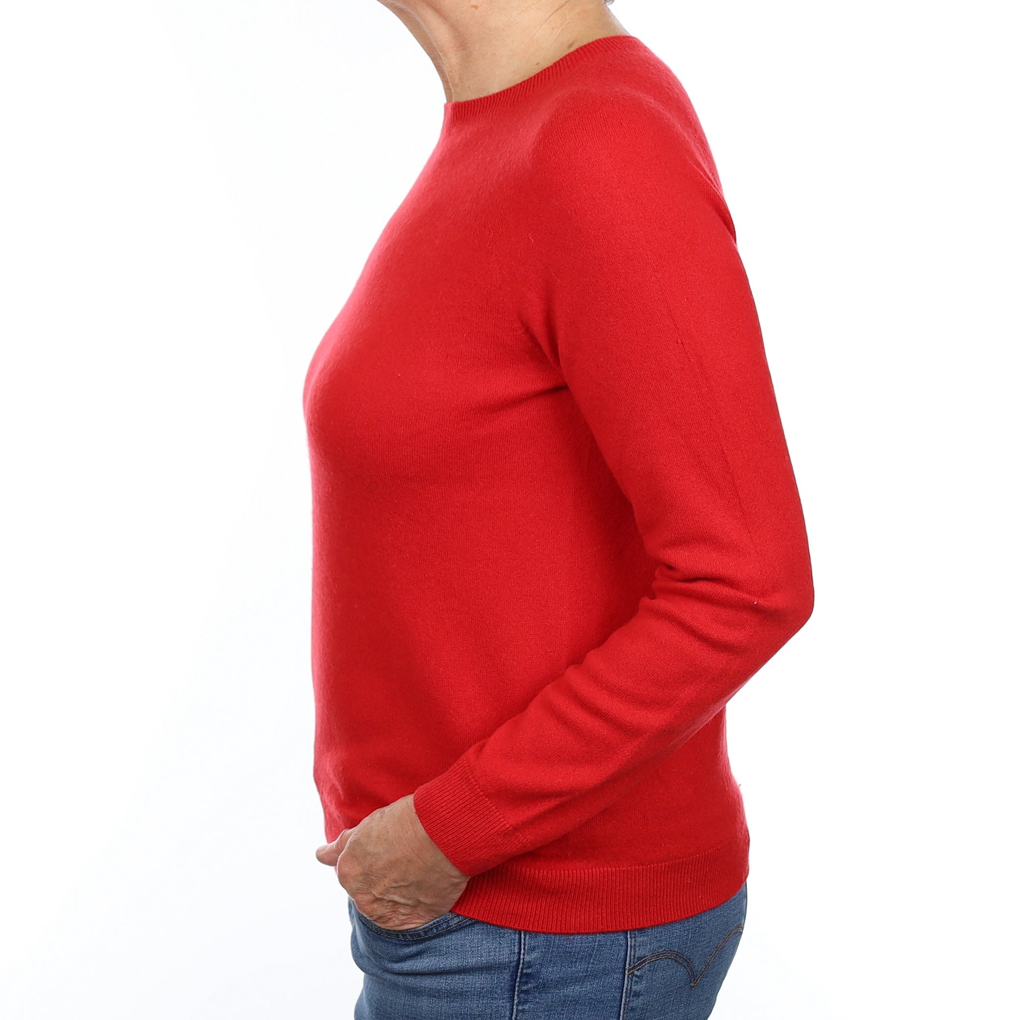 Vermillion Red Cashmere Crew Neck Jumper Medium