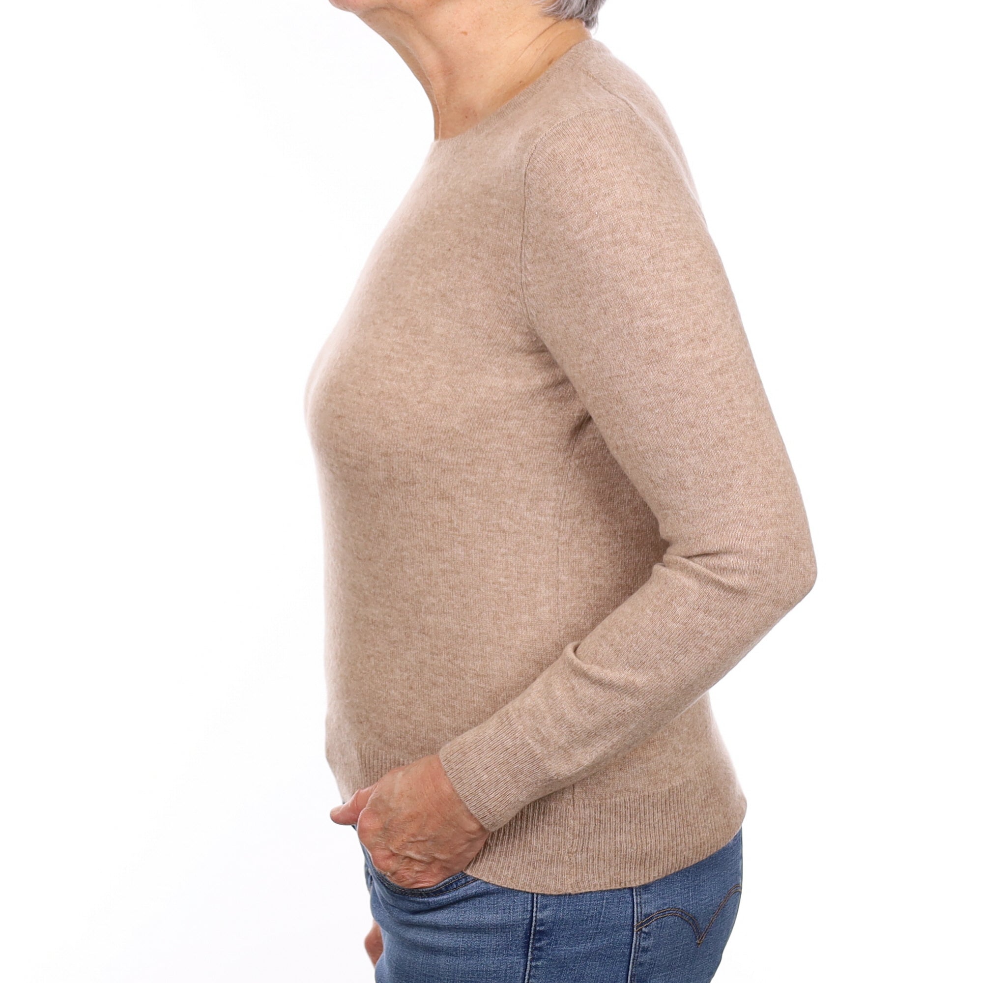 Biscuit Beige Cashmere Crew Neck Jumper Medium