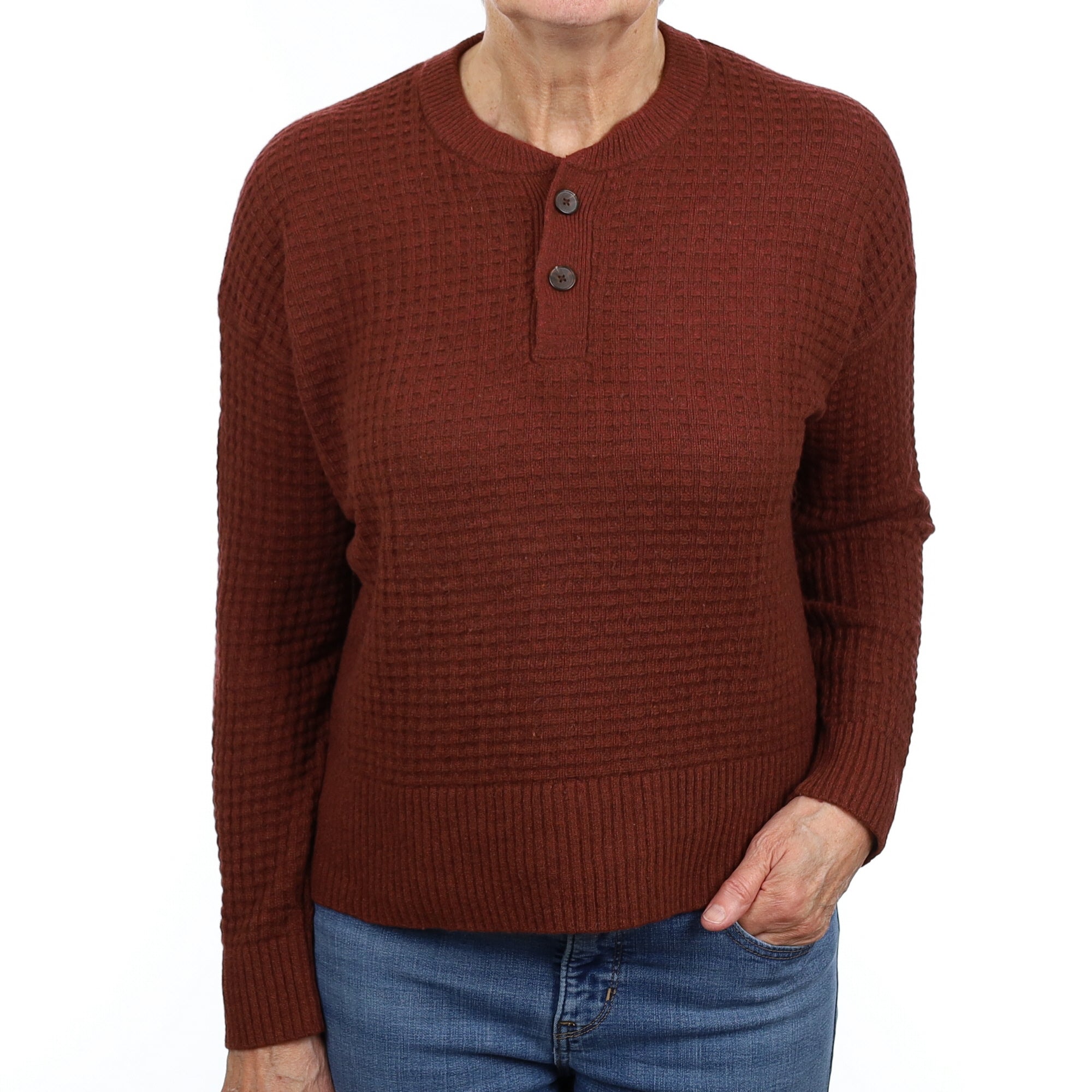 Everlane Mahogany Brown Cashmere Quarter Button Jumper Medium