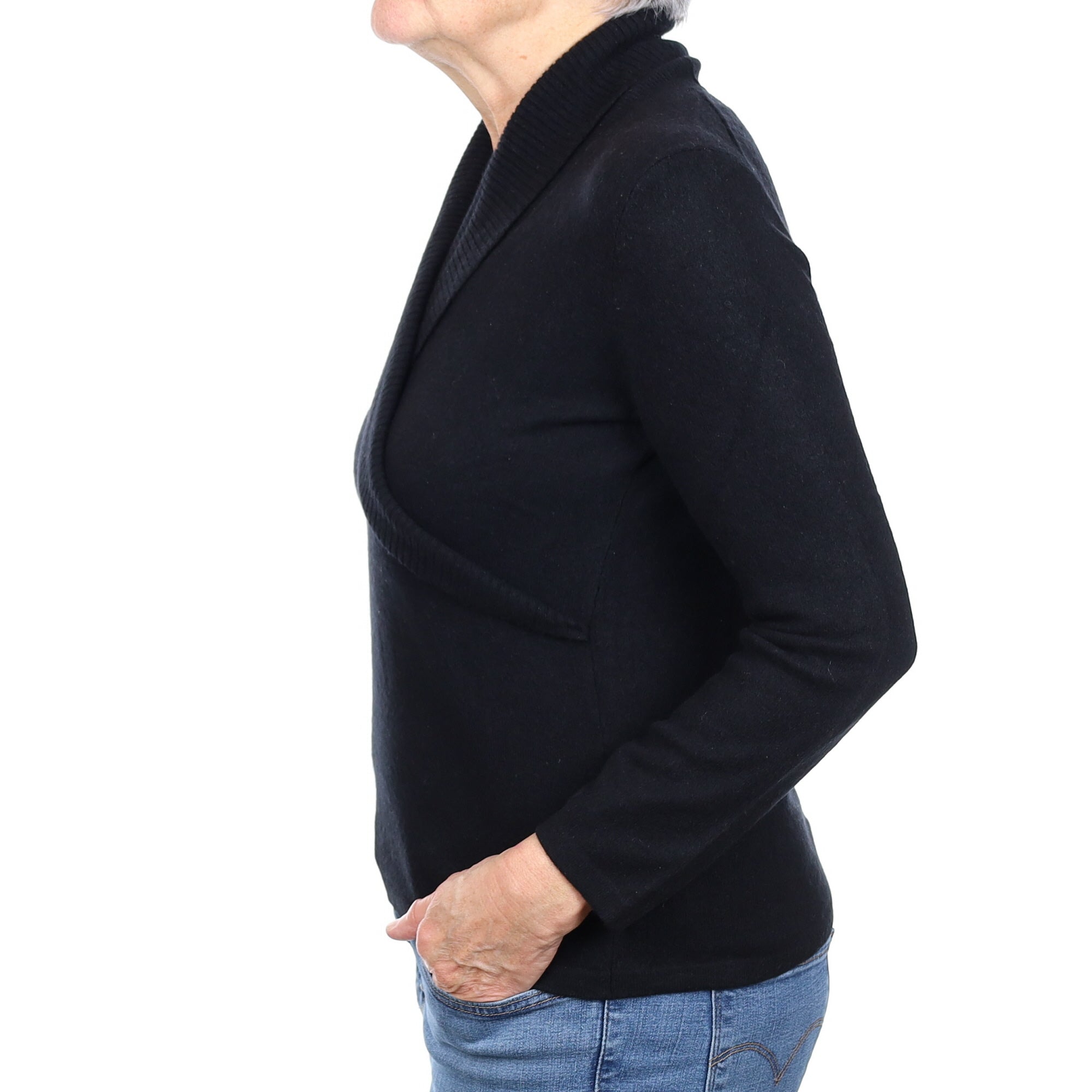 Black Cashmere Cross Over V Neck Jumper Medium
