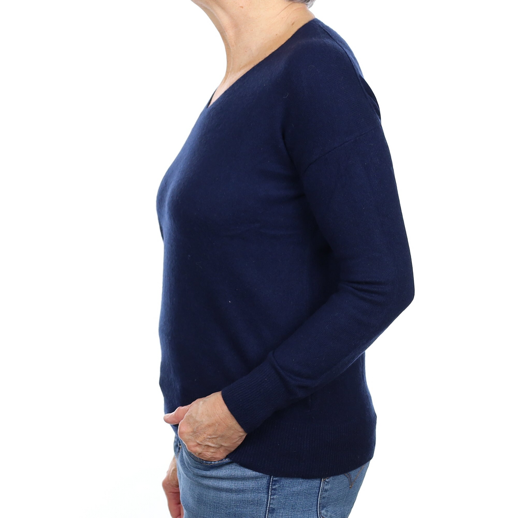 French Navy Cashmere V Neck Jumper Medium