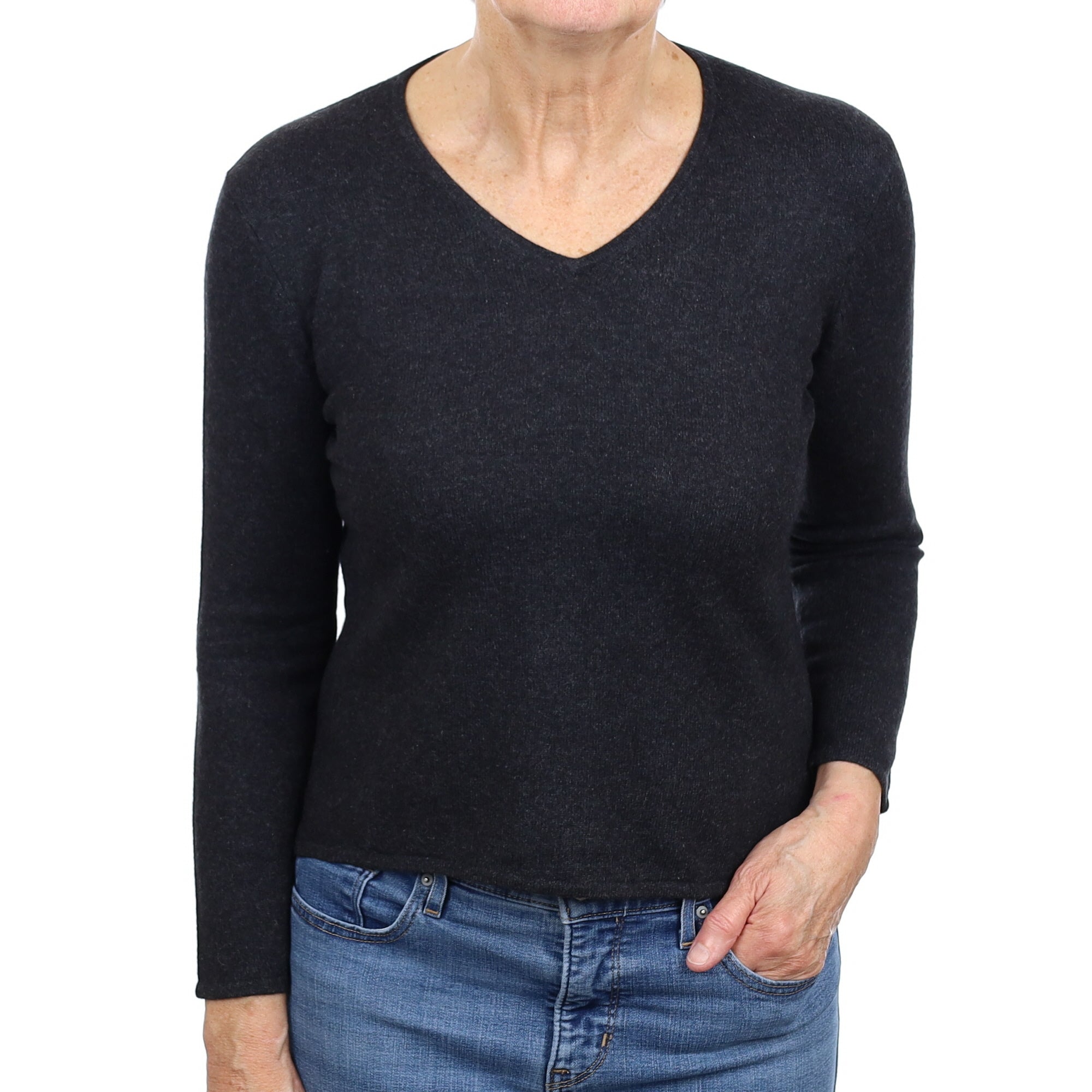Graphite Grey Cashmere V Neck Jumper Medium