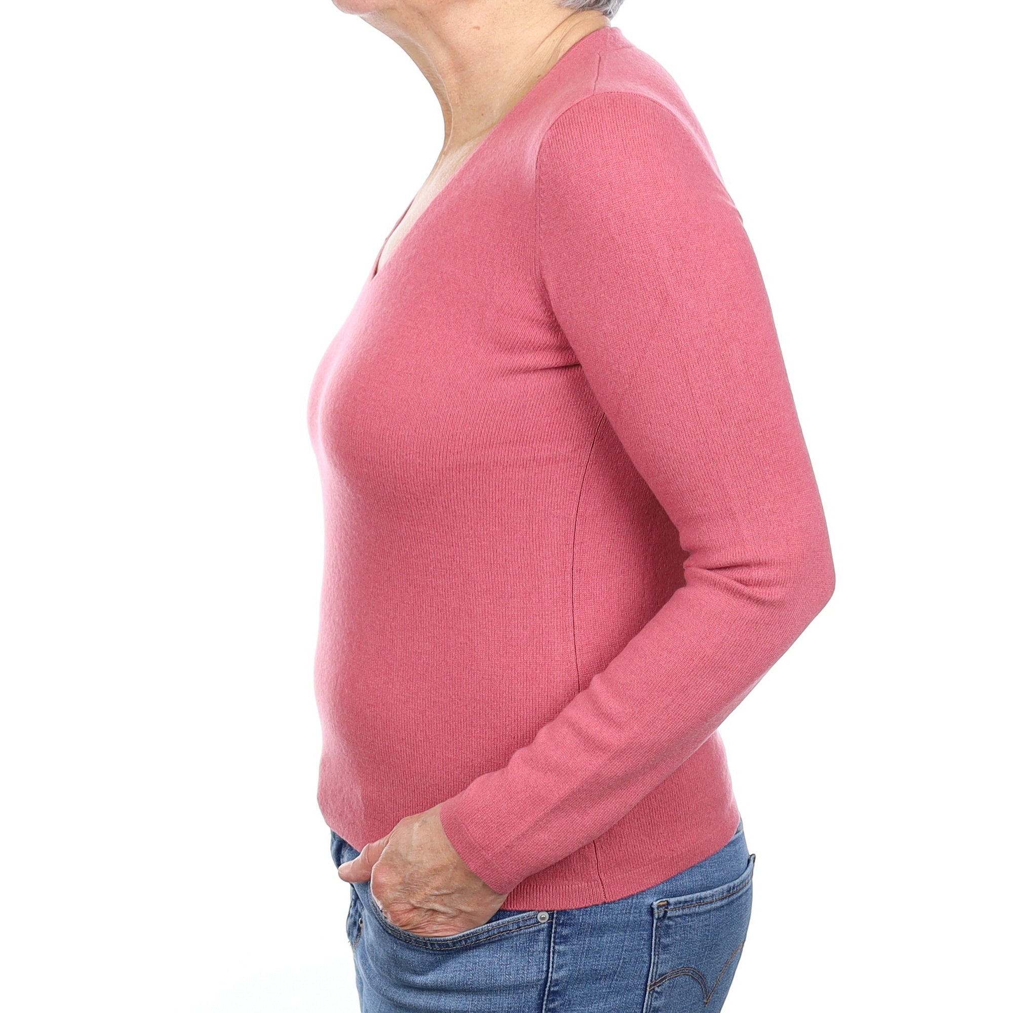 Dusky Rose Cashmere V Neck Jumper Medium