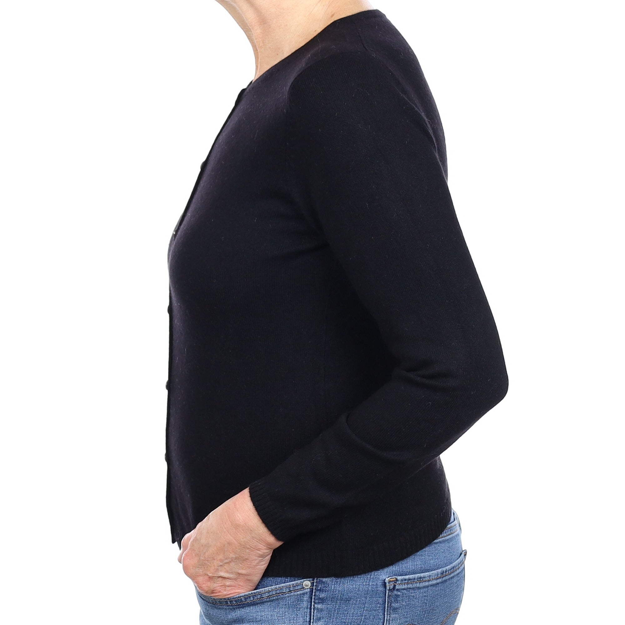 Black Cashmere Crew Neck Cardigan Medium