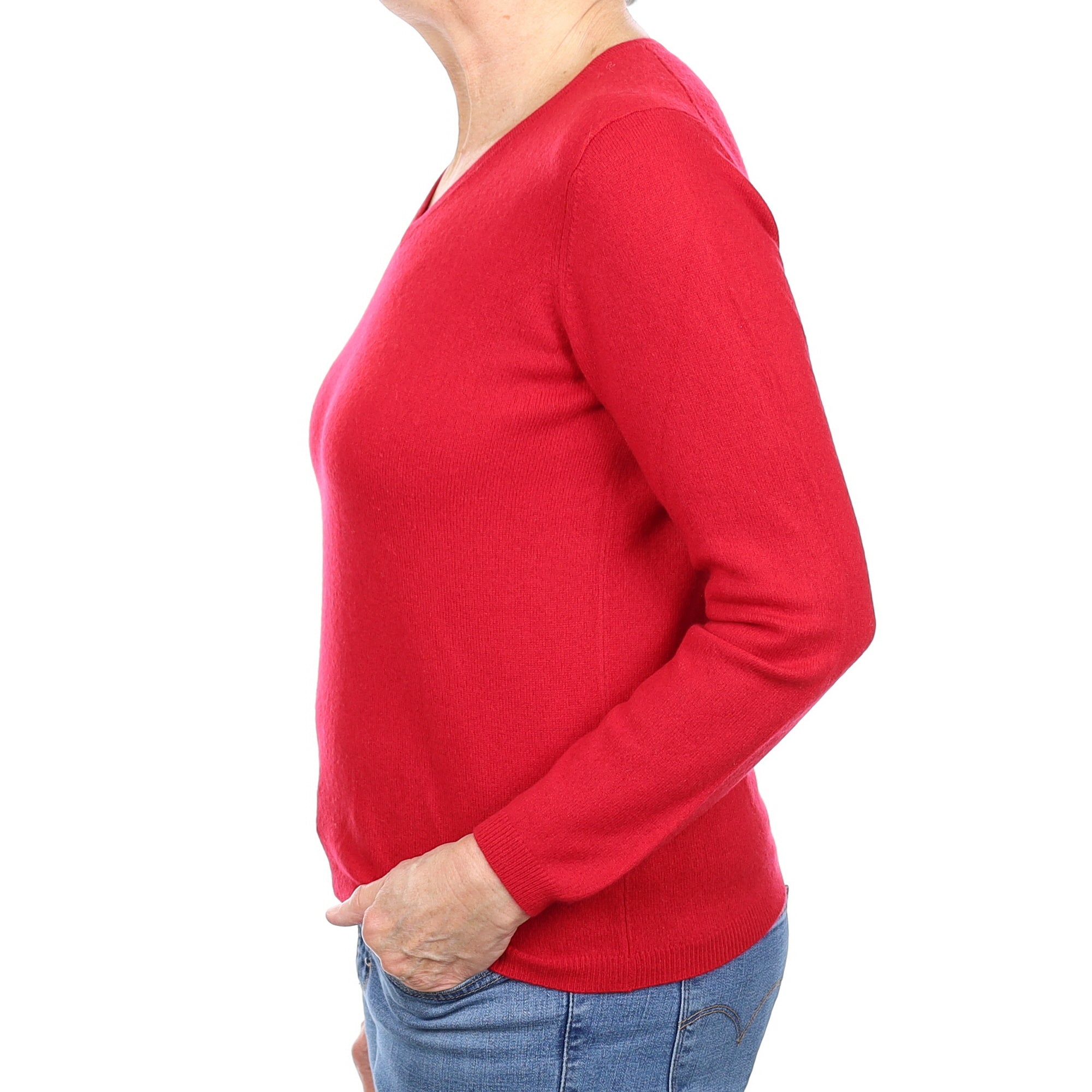 Post Box Red Cashmere V Neck Jumper Medium