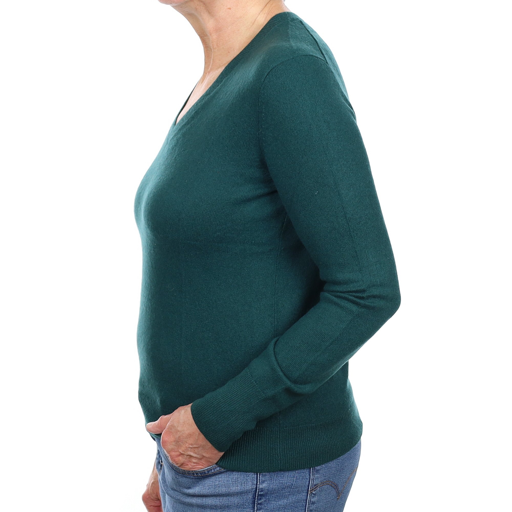 Forest Green Cashmere V Neck Jumper Medium