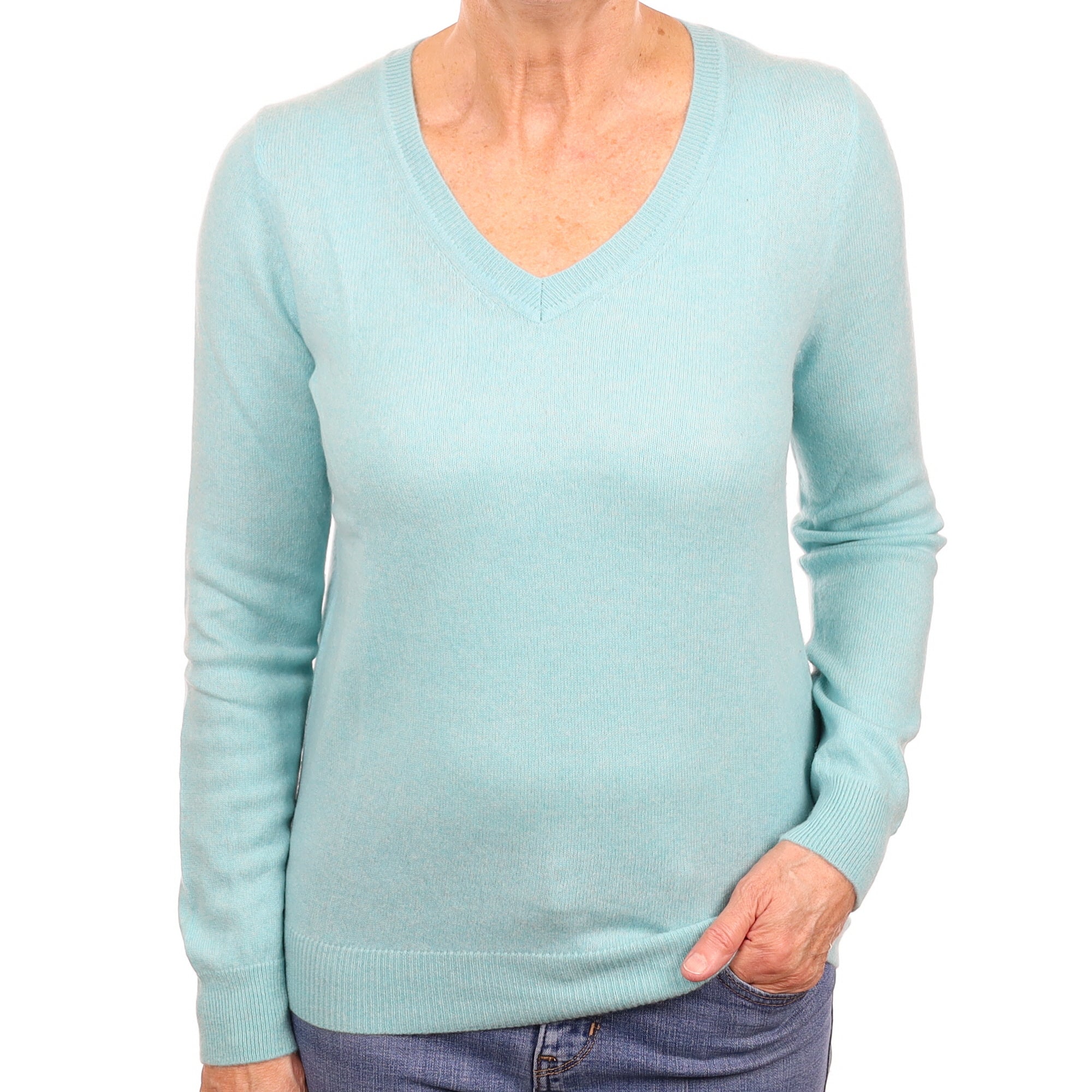 Aqua Blue Cashmere V Neck Jumper Medium