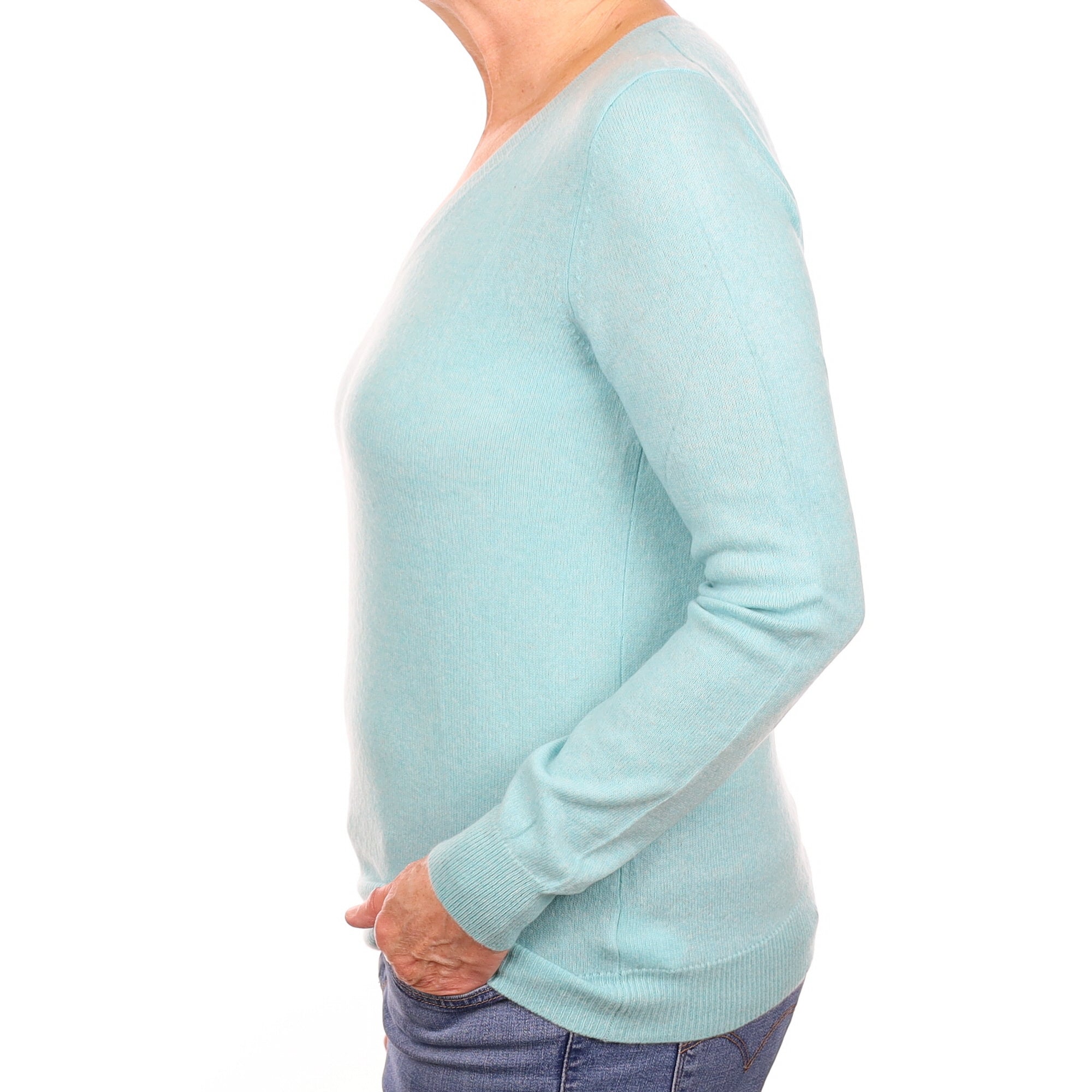 Aqua Blue Cashmere V Neck Jumper Medium