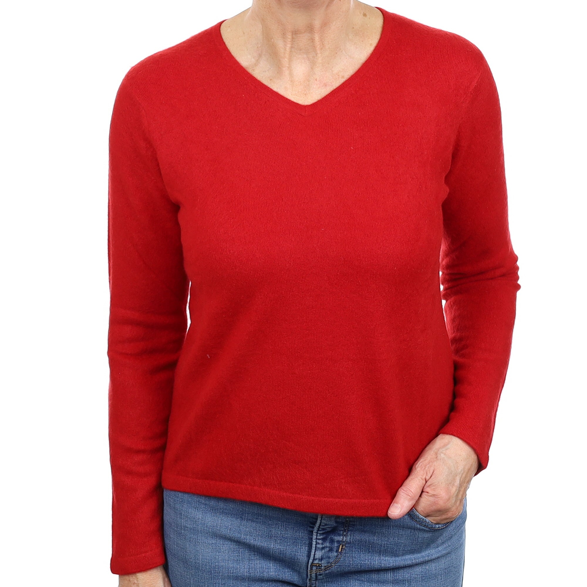 Scarlett Red Cashmere V Neck Jumper Medium