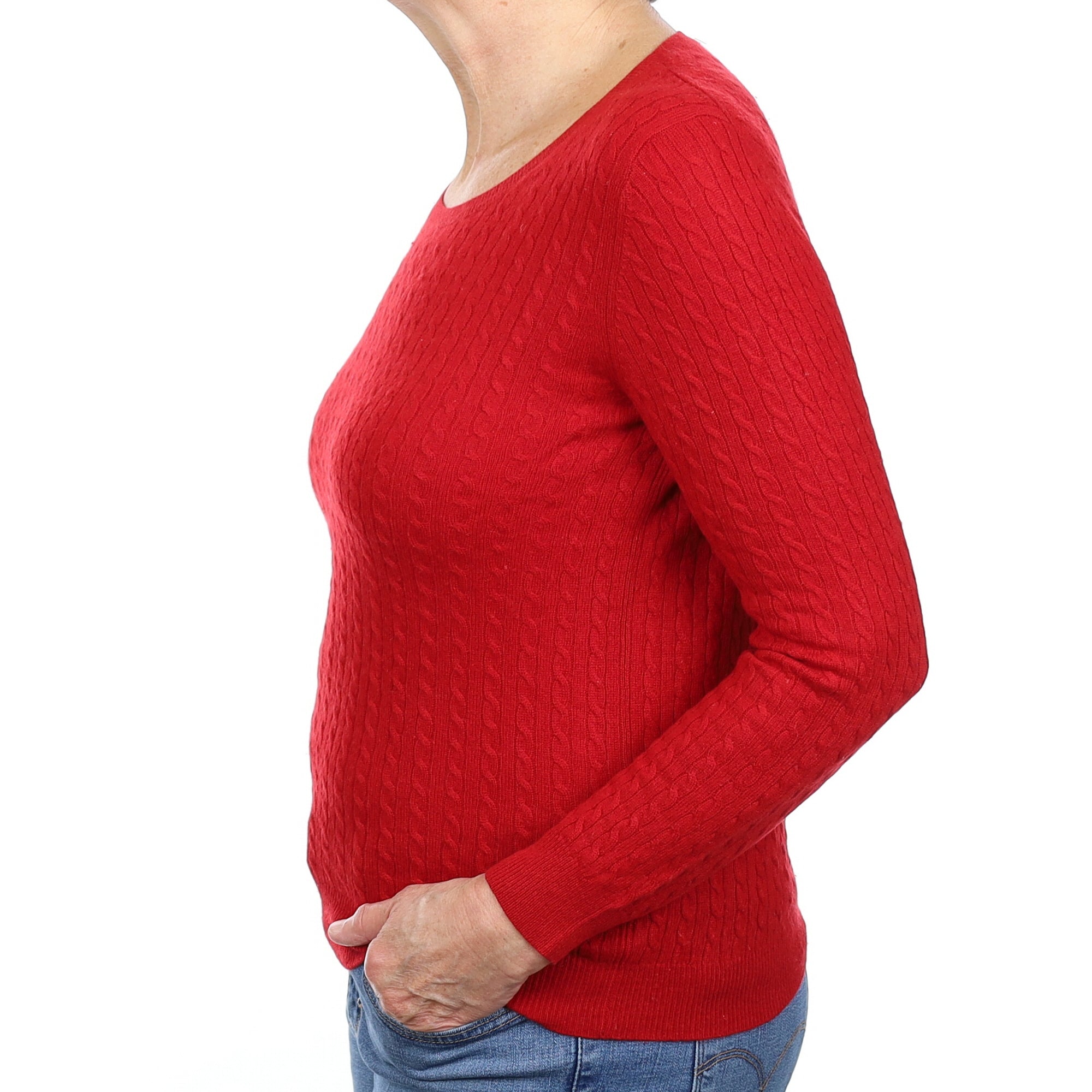 Post Box Red Cable Cashmere Crew Neck Jumper Medium