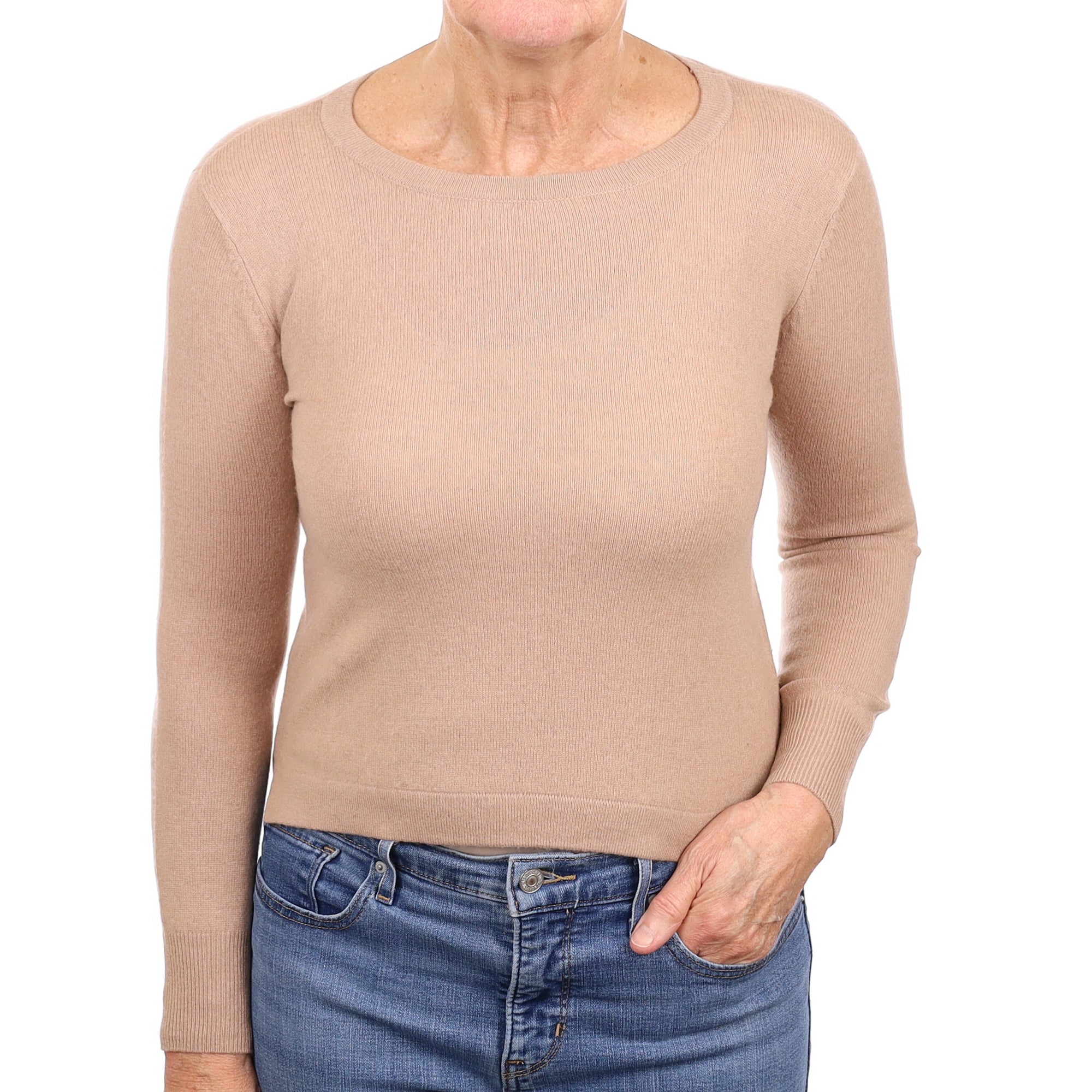 Buff Beige Cashmere Crew Neck Jumper Medium