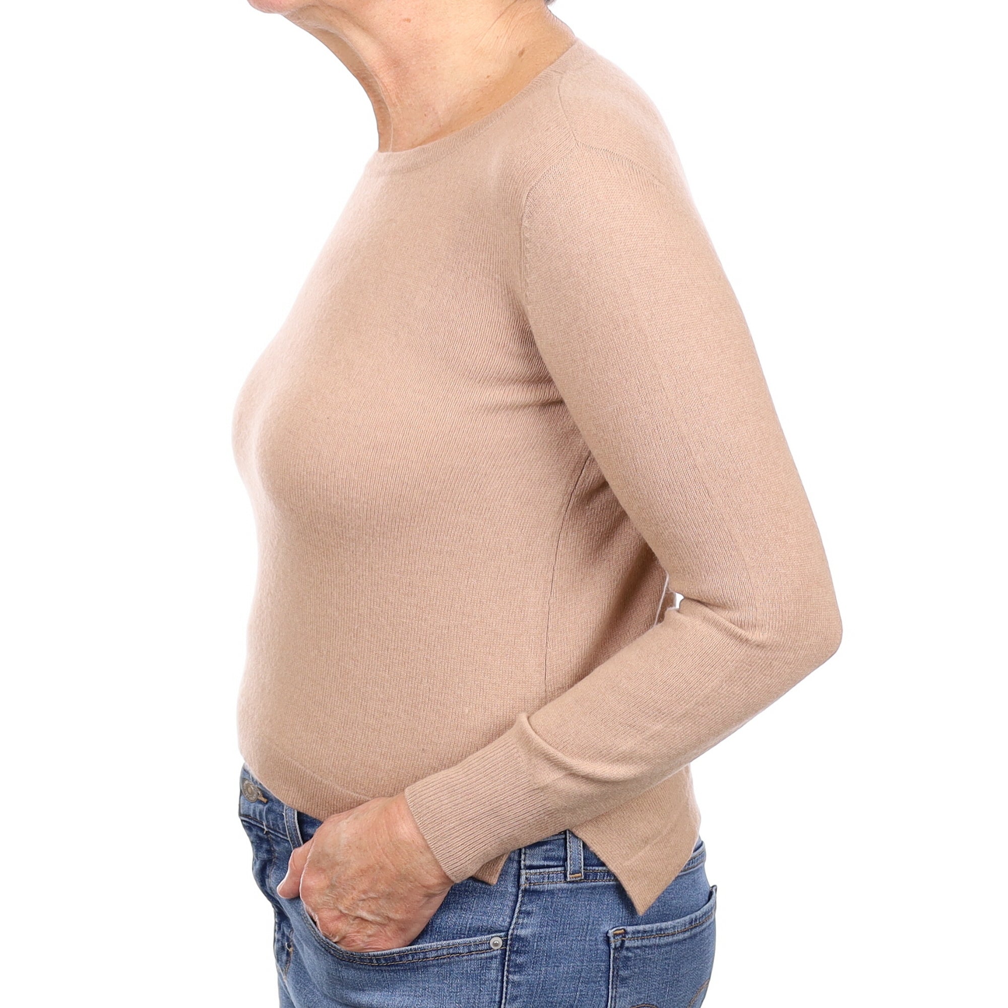 Buff Beige Cashmere Crew Neck Jumper Medium