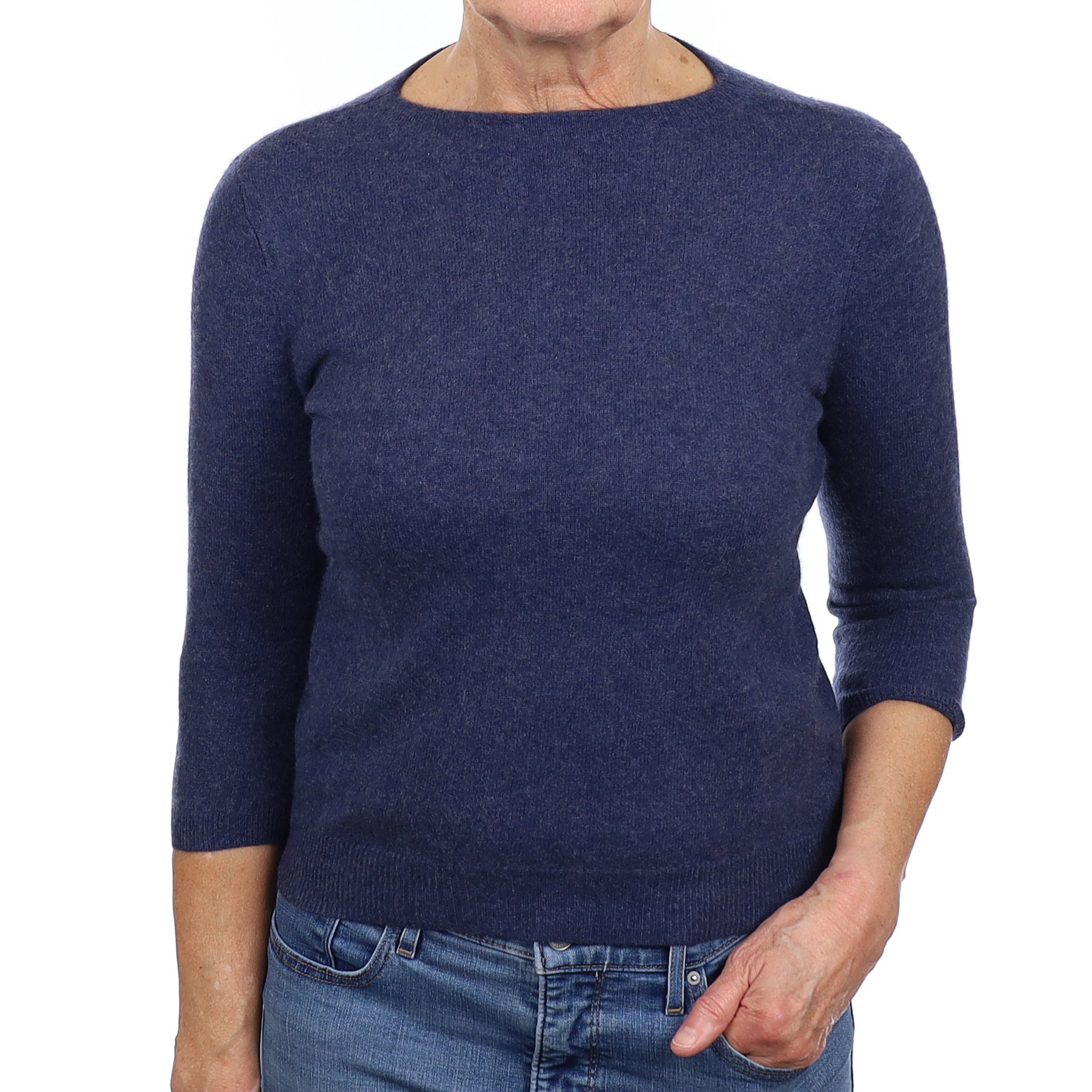 Denim Blue Cashmere Crew Neck Jumper Medium Petite