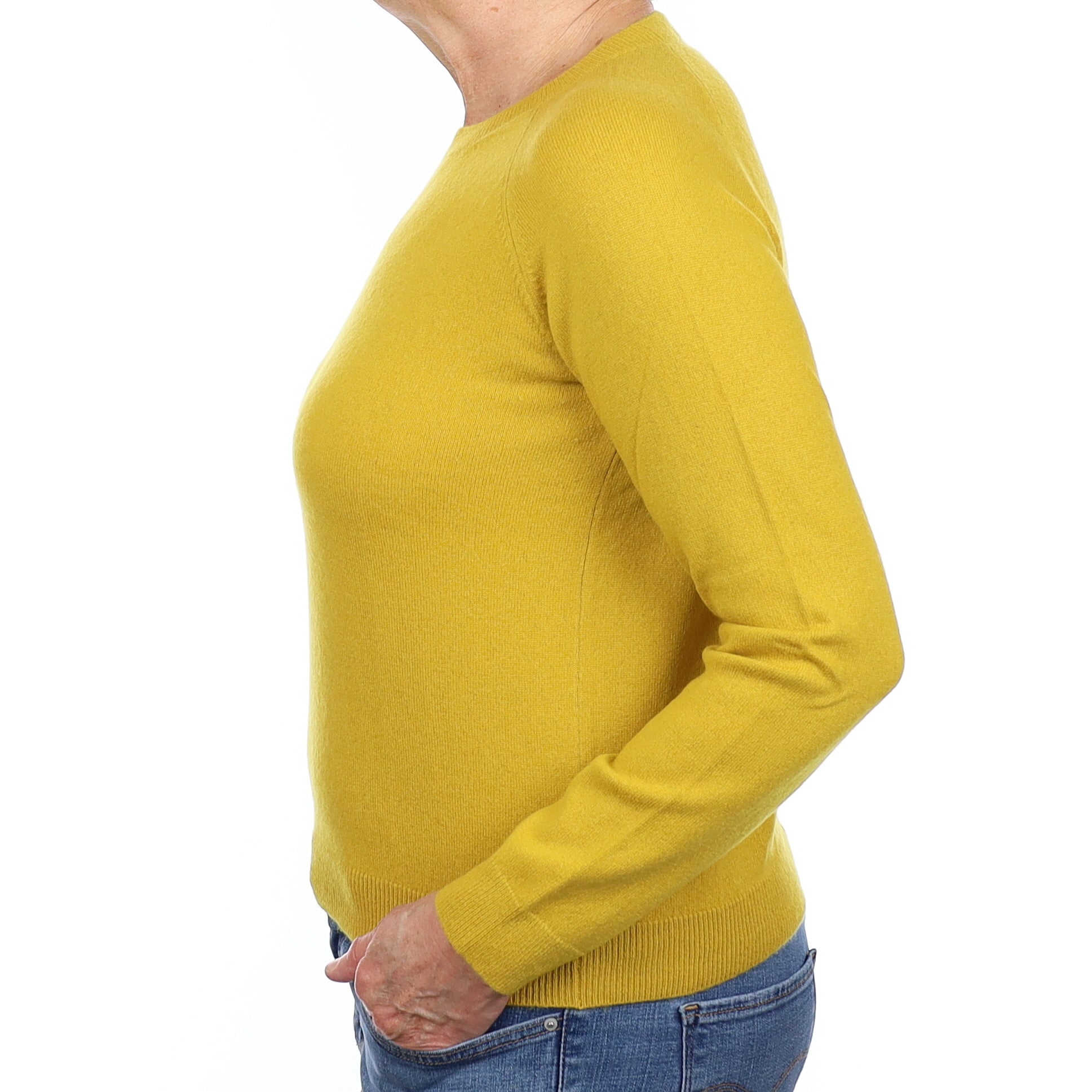 Mustard Yellow Crew Neck Cashmere Crew Neck Jumper Medium