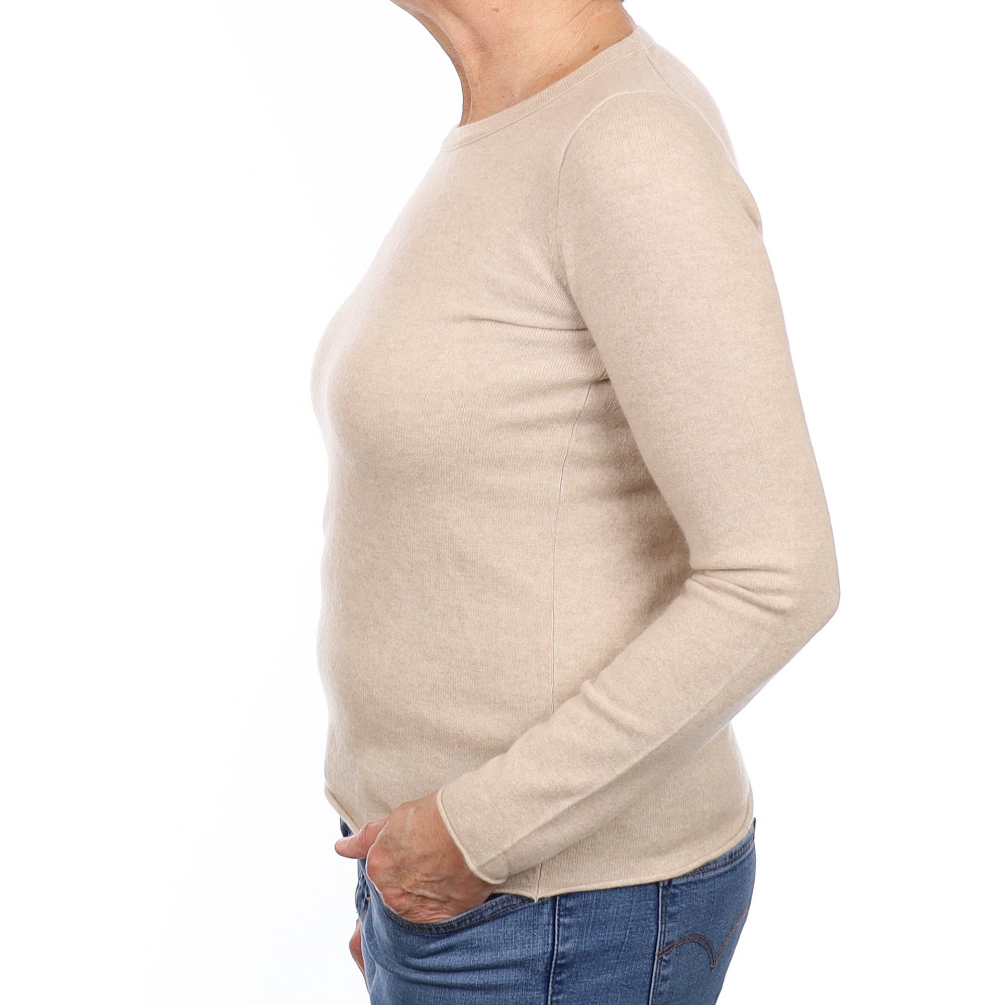 Oatmeal Beige Cashmere Crew Neck Jumper Medium