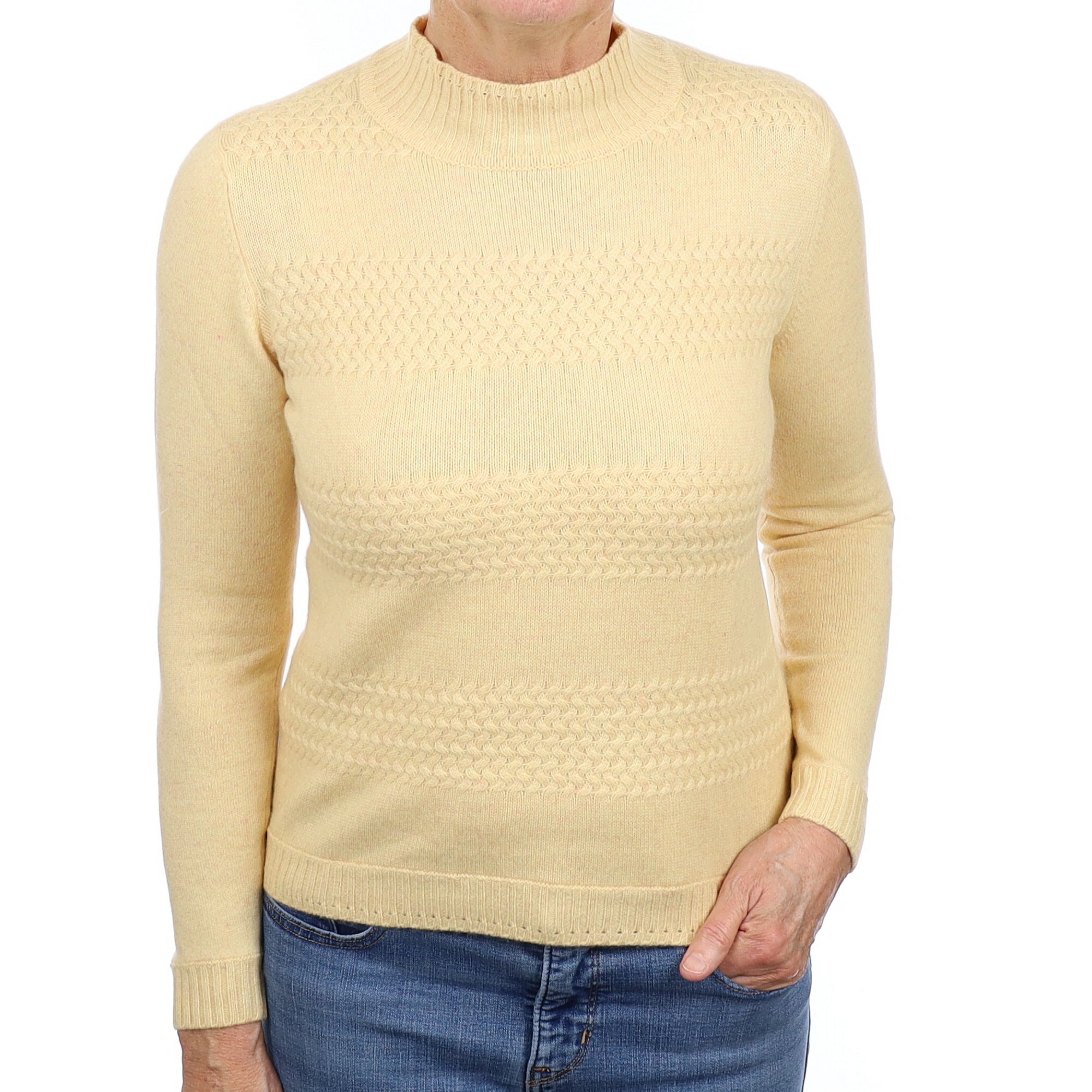 Pale Yellow Fleck Cashmere Turtle Neck Jumper Medium